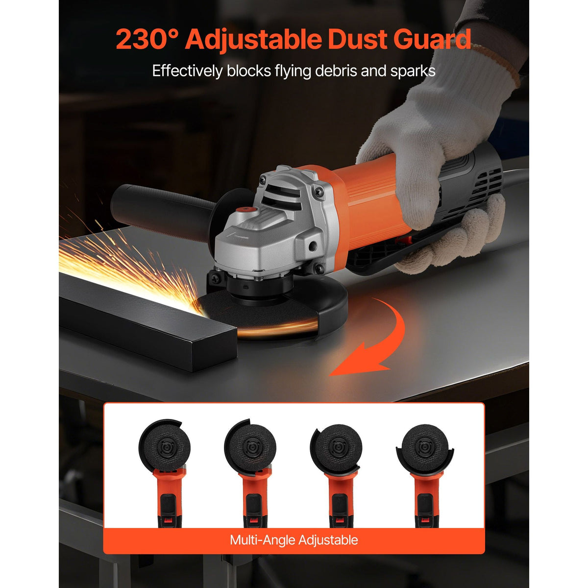 Angle Grinder, 4-1/2" Electric Grinder Power Tool, 8Amps 12000RPM High-Speed Corded Angle Grinders with 230° Adjustable Dust Guard for Metal Grinding, Cutting, Rust Removal (Disc Not Included)