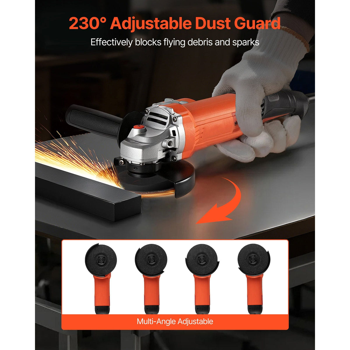 Angle Grinder, 5" Electric Grinder Power Tool, 10Amps 10000RPM High-Speed Corded Angle Grinders with 230° Adjustable Dust Guard for Metal Grinding, Cutting, Rust Removal (Disc Not Included)