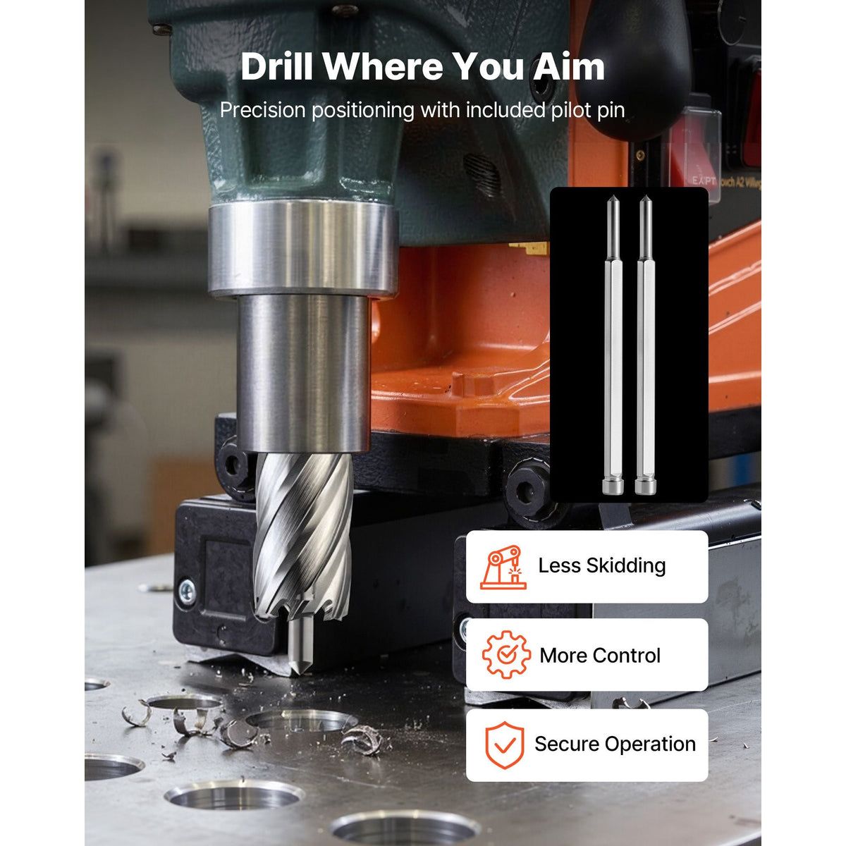 Annular Cutter Set, 13 pcs Universal Shank Mag Drill Bits Kit, 2" Cutting Depth, 7/16" to 1-1/16" Cutting Diameter, HSS, 11 Drill Bits with 2 Pilot Pins, Plastic Case, for Magnetic Drills, Steel