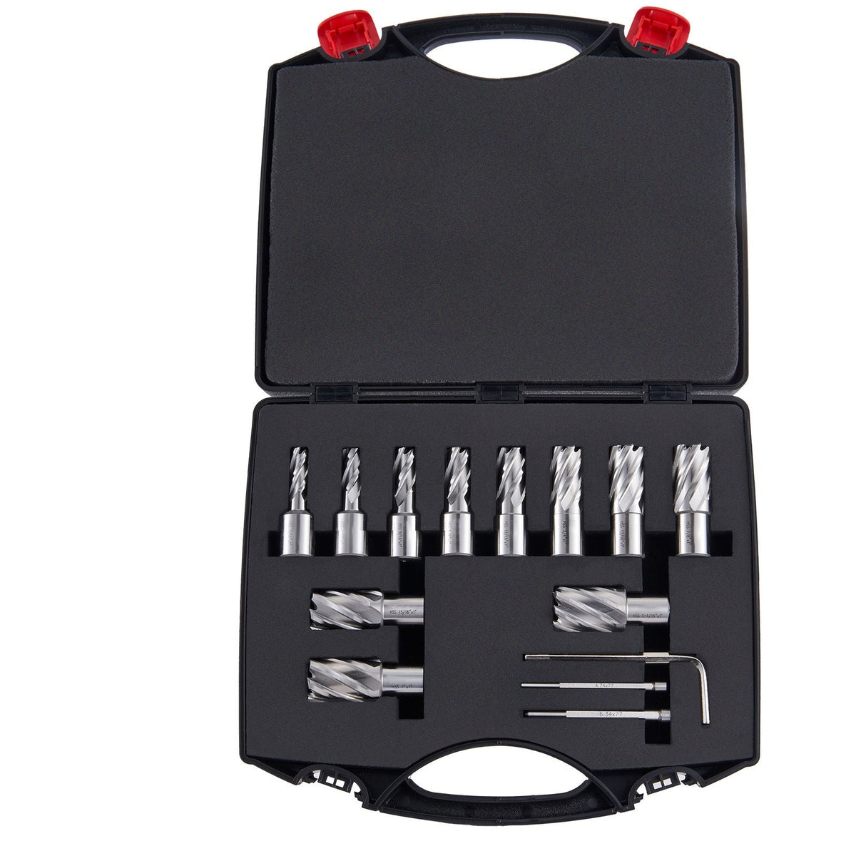 Annular Cutter Set, 13 pcs Weldon Shank Mag Drill Bits, 7/16" to 1-1/16" Cutting Diameter, 1" Cutting Depth, M2AL HSS, 2 Pilot Pins, Hex Wrench and Portable Case, for Using with Magnetic Drills