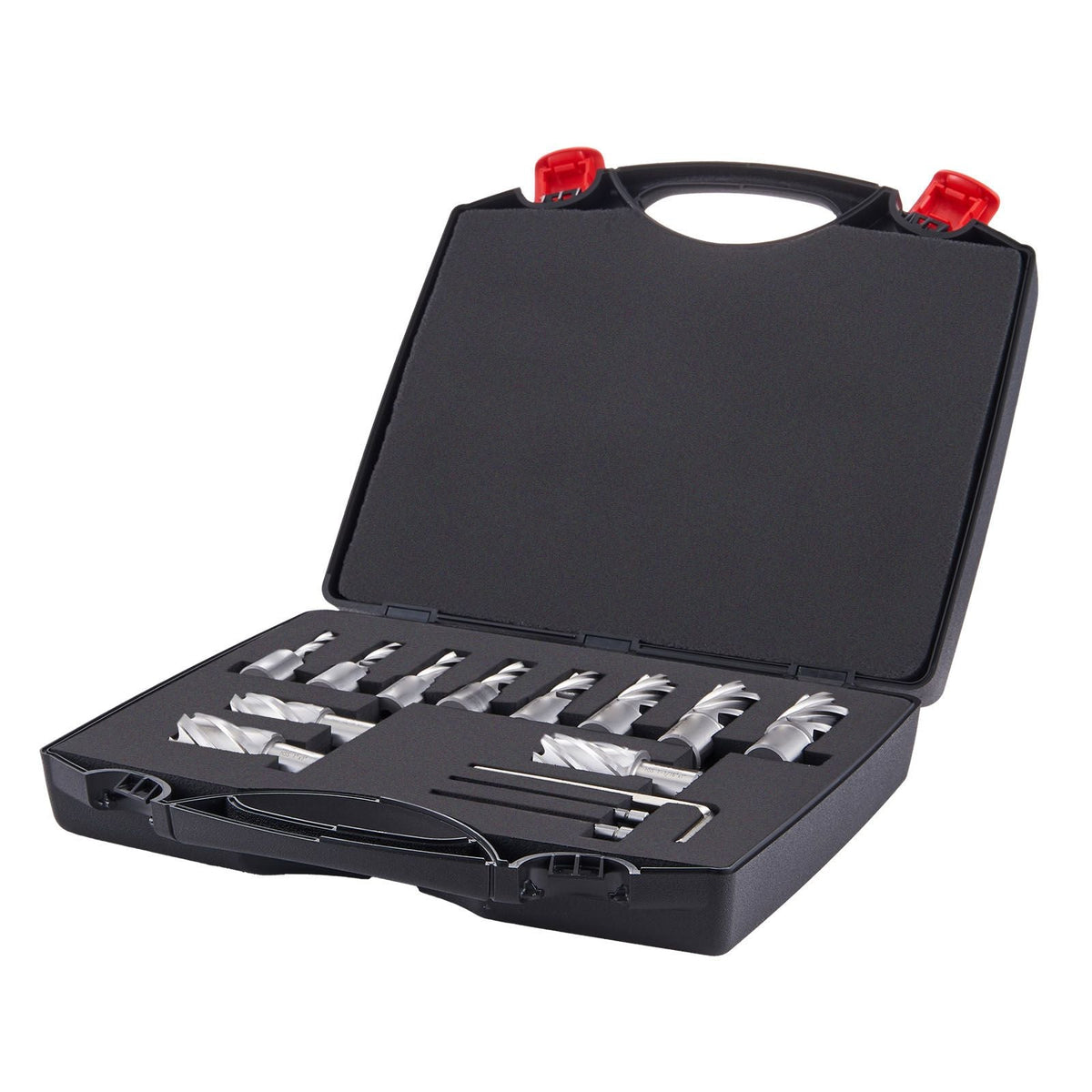Annular Cutter Set, 13 pcs Weldon Shank Mag Drill Bits, 7/16" to 1-1/16" Cutting Diameter, 1" Cutting Depth, M2AL HSS, 2 Pilot Pins, Hex Wrench and Portable Case, for Using with Magnetic Drills