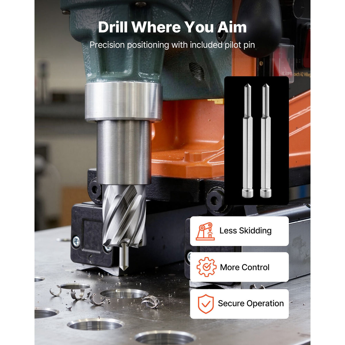 Annular Cutter Set, 4 pcs Weldon Shank Mag Drill Bits Kit, 1" Cutting Depth, 1" Cutting Diameter, HSS, 2 Drill Bits with 2 Pilot Pins and Plastic Cases, for Magnetic Drills, Steel, Aluminum