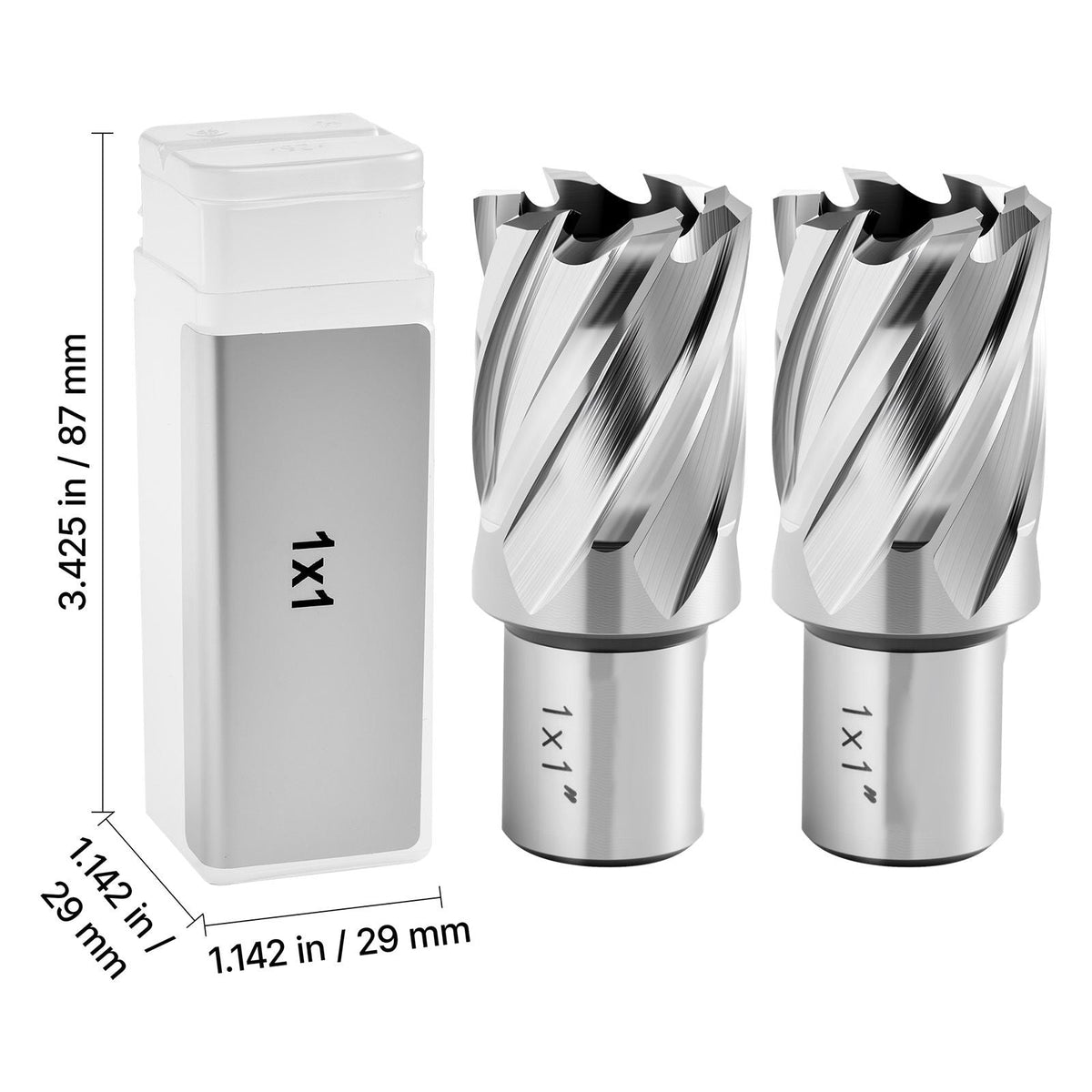 Annular Cutter Set, 4 pcs Weldon Shank Mag Drill Bits Kit, 1" Cutting Depth, 1" Cutting Diameter, HSS, 2 Drill Bits with 2 Pilot Pins and Plastic Cases, for Magnetic Drills, Steel, Aluminum