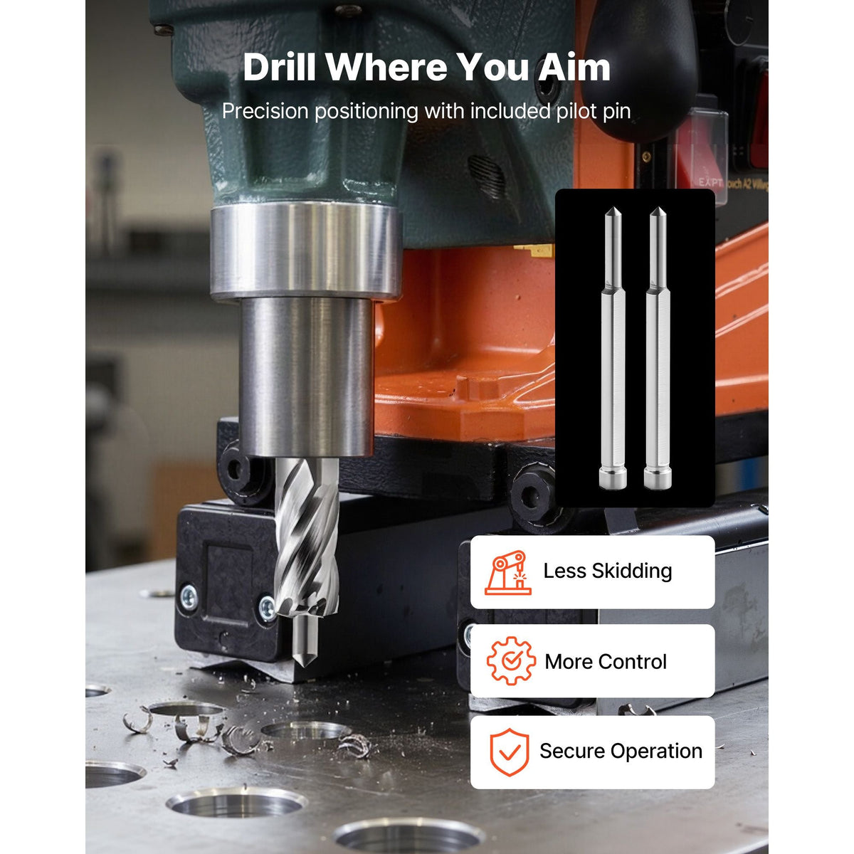 Annular Cutter Set, 5 pcs Weldon Shank Mag Drill Bits Kit, 1" Cutting Depth, 1/2" Cutting Diameter, HSS, 3 Drill Bits with 2 Pilot Pins and 3 Plastic Cases, for Magnetic Drills, Steel, Aluminum