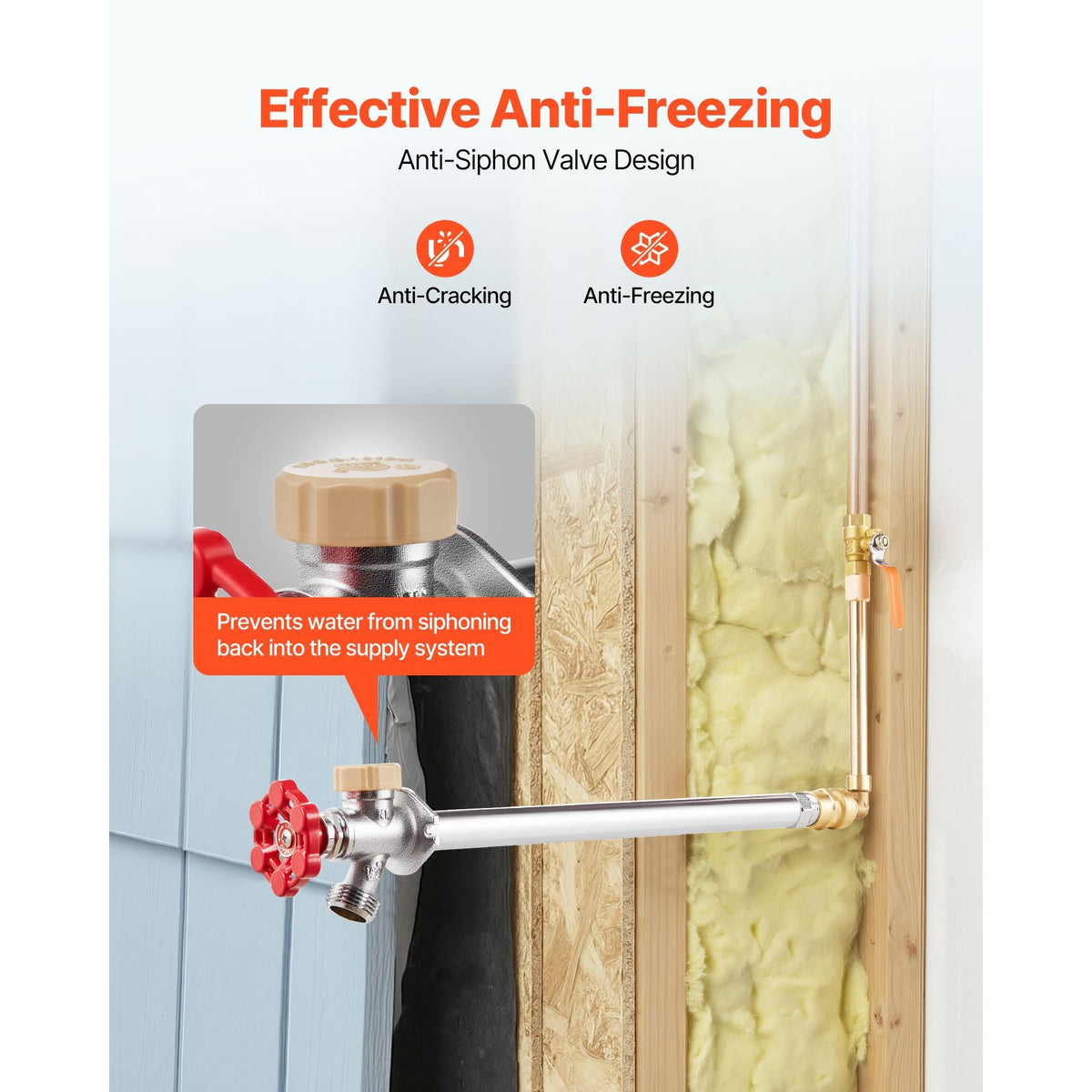 Anti-Siphon Frost-Proof Sillcock, 12" Freeze Proof Outdoor Faucet Bib with Backflow Preventer, 1/2" Push-to-Fit Connector X 3/4" Hose Bibb, No Lead Frost-free Spigot for PEX Copper CPVC Pipes