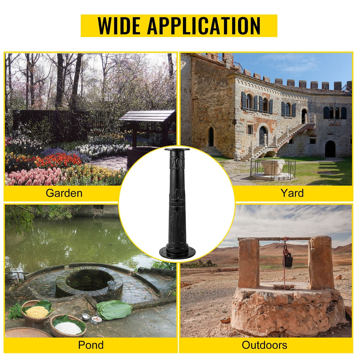 Antique Hand Water Pump Stand Pitcher Pump Stand Cast Iron Well Pump Stand with Pre-set 0.5\" Holes for Easy Installation Old Fashion Pitcher Hand Pump Stand for Home Yard Pond Garden Outdoors B