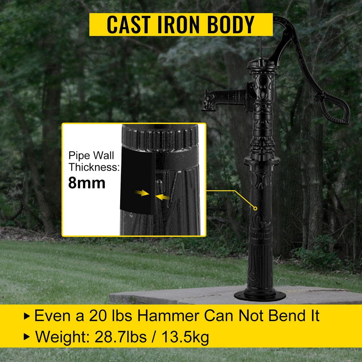 Antique Hand Water Pump Stand Pitcher Pump Stand Cast Iron Well Pump Stand with Pre-set 0.5\" Holes for Easy Installation Old Fashion Pitcher Hand Pump Stand for Home Yard Pond Garden Outdoors B