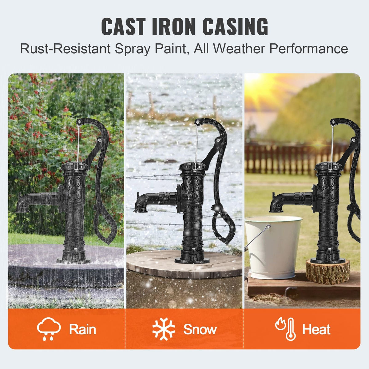 Antique Well Hand Pitcher Pump, 22ft Maximum Lift, Cast Iron Manual Hand Water Pump with Ergonomic Handle NPT1-1/4" Easy Installation, Old Fashioned for Outdoor Home Yard Garden Pond Farm, Black