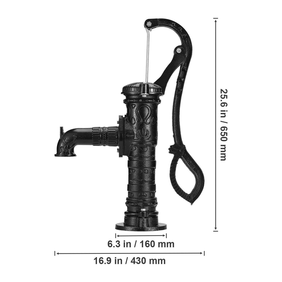 Antique Well Hand Pitcher Pump, 22ft Maximum Lift, Cast Iron Manual Hand Water Pump with Ergonomic Handle NPT1-1/4" Easy Installation, Old Fashioned for Outdoor Home Yard Garden Pond Farm, Black