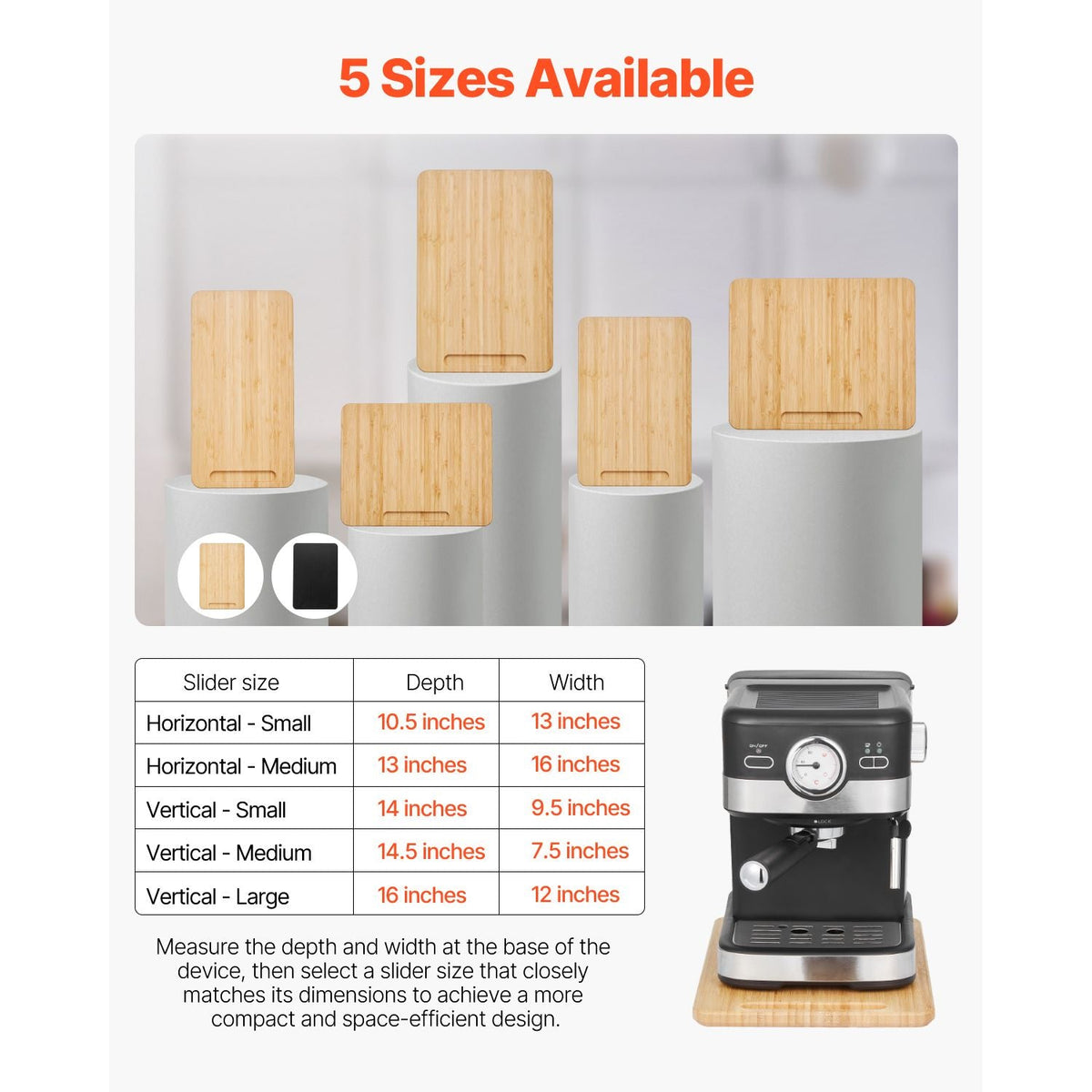 Appliance Slider, Small 14 x 9.5-inch, Rolling Sliding Tray with Rubber Wheels & Hollow Handle, Easy to Clean, Appliance Rolling Tray for Coffee Maker, Kitchen Countertop, Natural Wood