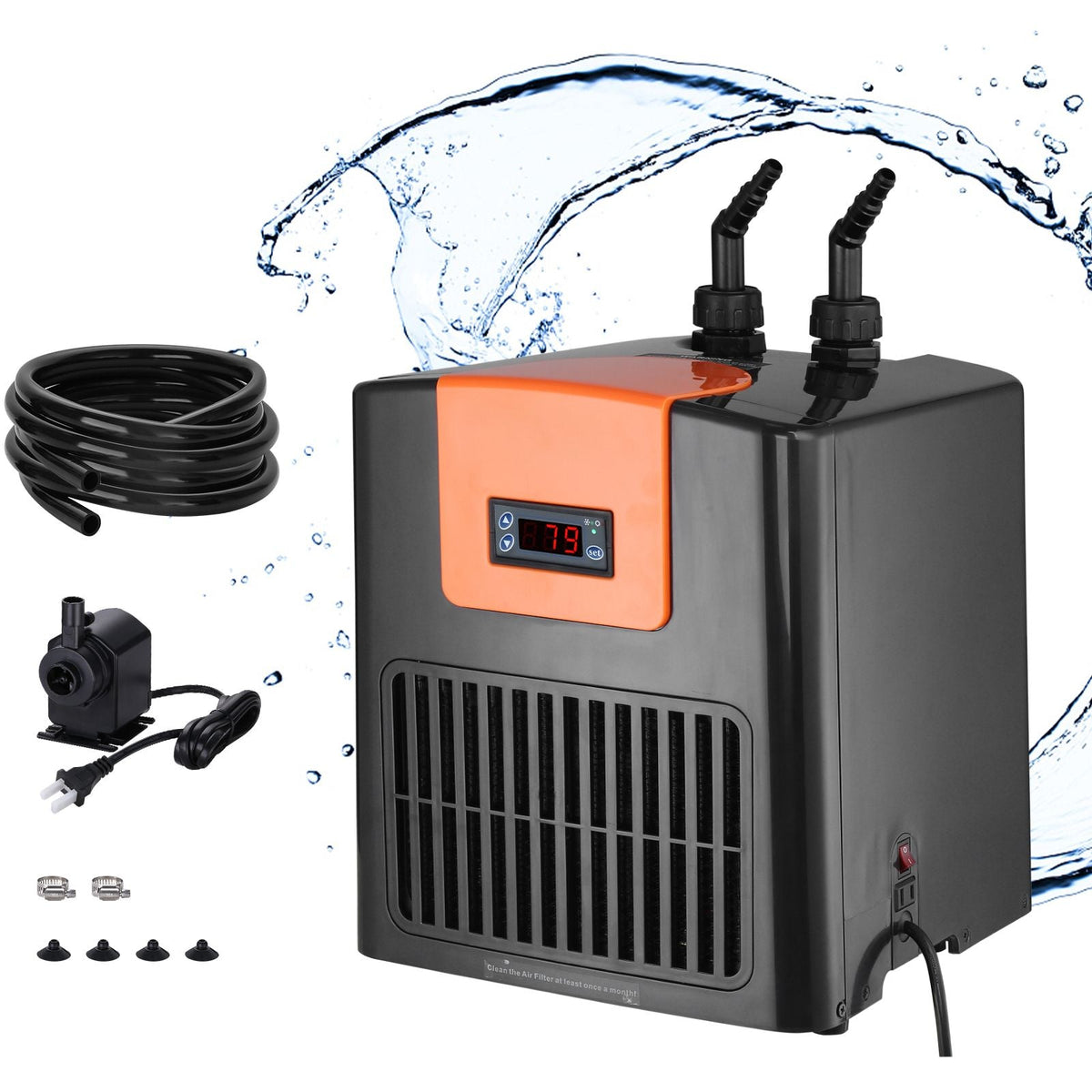Aquarium Chiller, 52 Gal 196 L, 1/10 HP Hydroponic Water Chiller, Quiet Refrigeration Compressor for Seawater and Fresh Water, Fish Tank Cooling System with Pump/Hose, for Jellyfish, Coral Reef