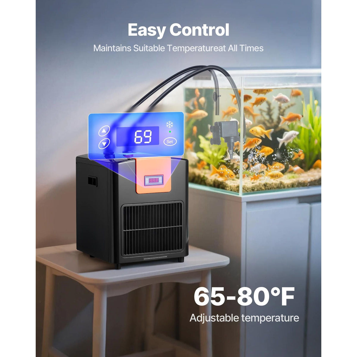 Aquarium Chiller 92 Gallon, 1/4 HP Water Chiller for Hydroponics, Fast Cooling for Fish Tank,Axolotl,Coral Reef,Quiet Refrigeration Compressor, Titanium Evaporator,Complete Fittings