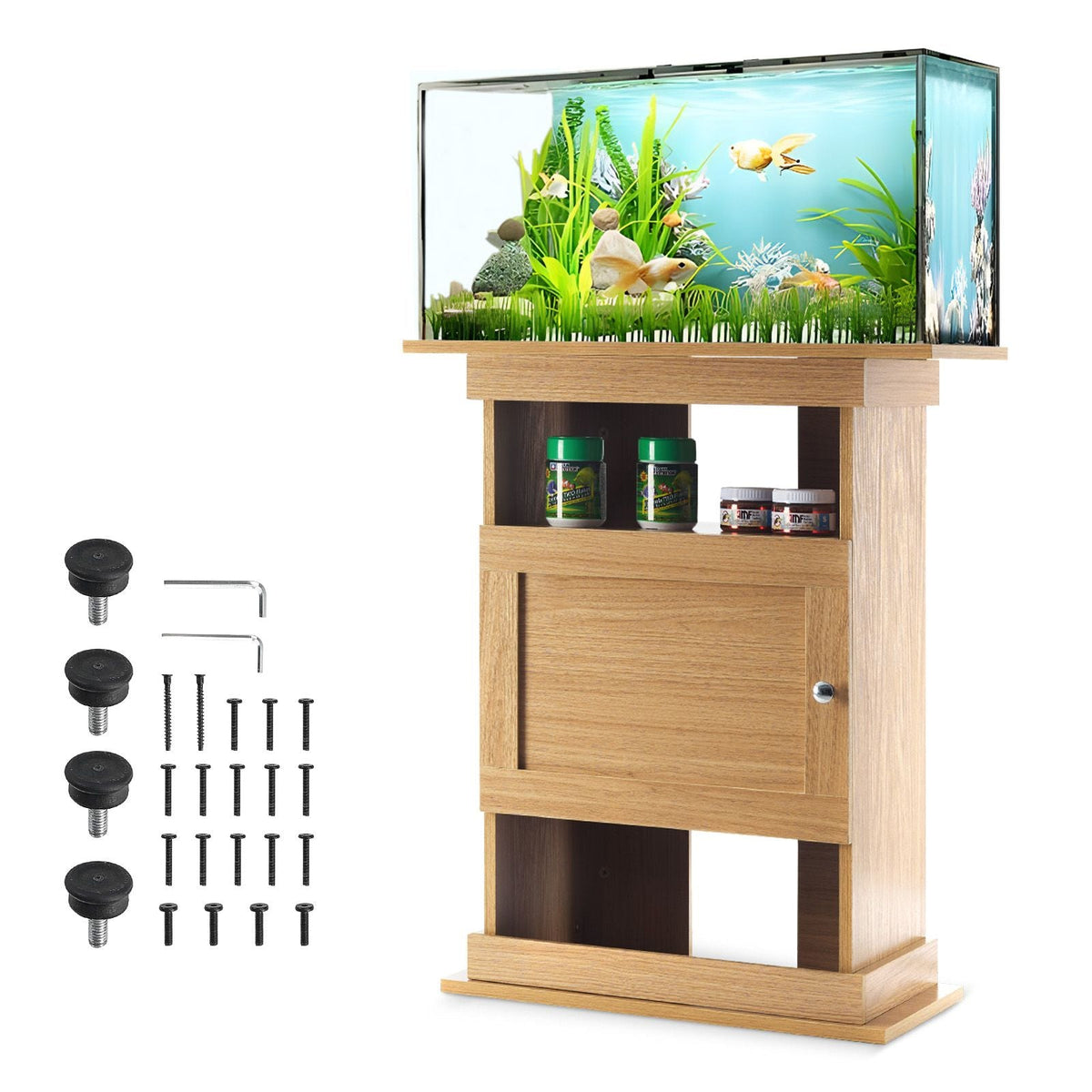 Aquarium Stand, 20 Gallon Fish Tank Stand, 25.2 x 15.7 x 28.3 in MDF Turtle Tank Stand, 167.6 lbs Load Capacity, Reptile Tank Stand with Storage, Cabinet and Hardware Kit, Basswood Color