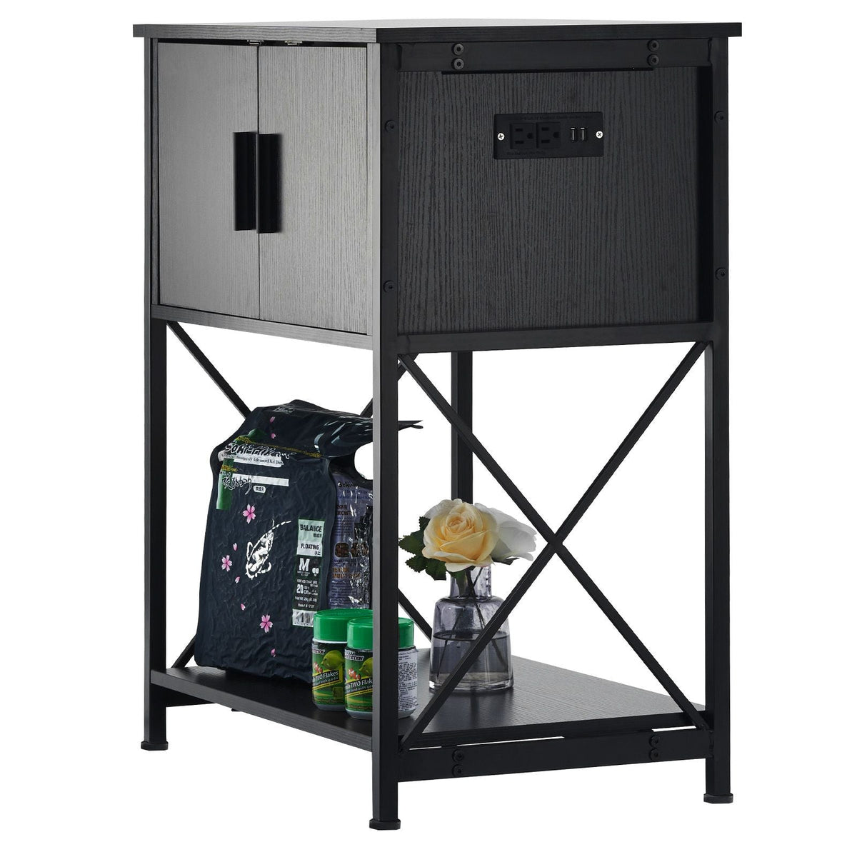 Aquarium Stand, 20 Gallon Fish Tank Stand, 25.6 x 16.5 x 31.9 in Steel and MDF Turtle Tank Stand, 167.6 lbs Load Capacity, Reptile Tank Stand with Storage Cabinet and Embedded Power Panel, Black