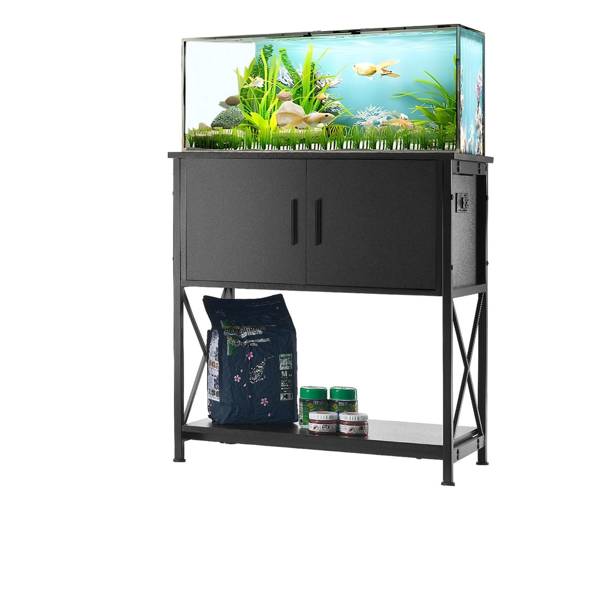 Aquarium Stand, 29 Gallon Fish Tank Stand, 28.7 x 16.5 x 30 in Steel and MDF Turtle Tank Stand, 242.5 lbs Load Capacity, Reptile Tank Stand with Storage Cabinet and Embedded Power Panel, Black