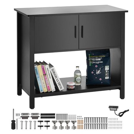 Aquarium Stand, 40 Gallon Fish Tank Stand, 36.6 x 18.9 x 31.5 in Steel and MDF Turtle Tank Stand, 335 lbs Load Capacity, Reptile Tank Stand with Storage Cabinet and Embedded Power Panel, Black