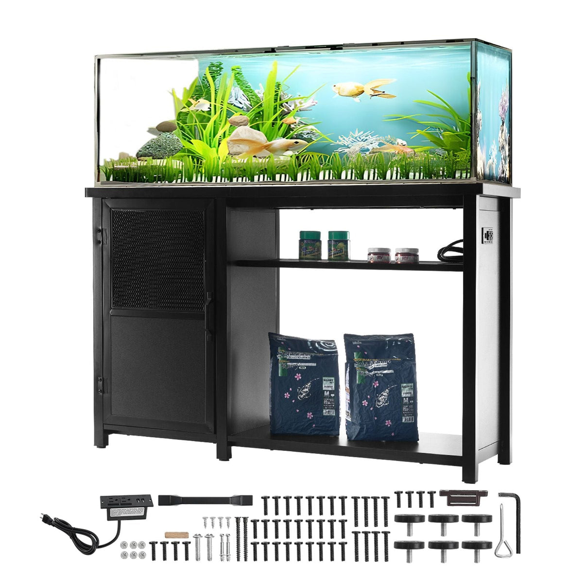 Aquarium Stand, 75 Gallon Fish Tank Stand, 52 x 19.7 x 32.3 in Steel and MDF Turtle Tank Stand, 626 lbs Load Capacity, Reptile Tank Stand with Storage Cabinet and Embedded Power Panel, Black