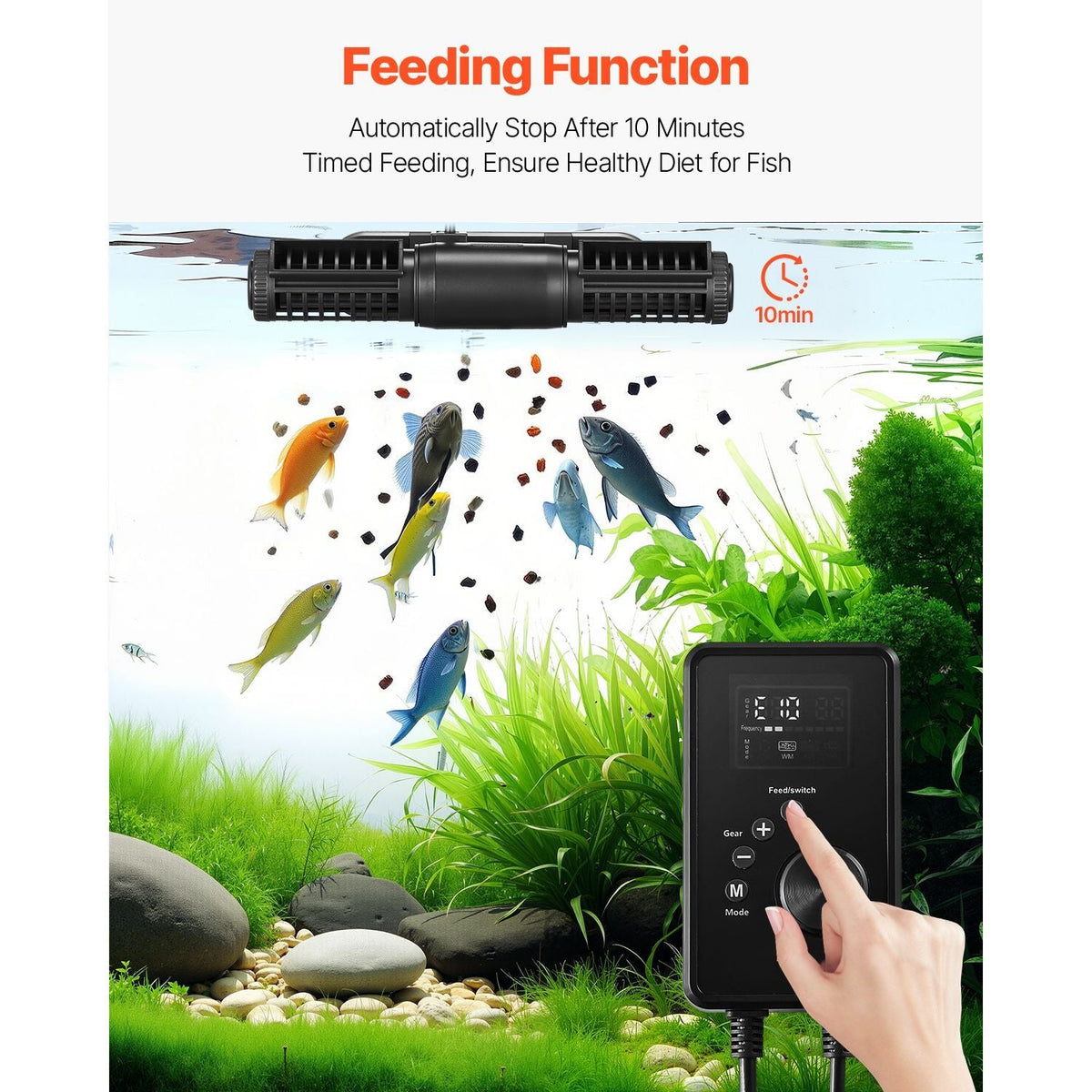 Aquarium Wave Maker, 25W, 2380 GPH Adjustable Cross Flow Pump with Controller, Magnetic DC 24V Aquarium Powerhead, Strong Magnetic Base, 360° Rotating Wavemaker, for Saltwater Marine Freshwater