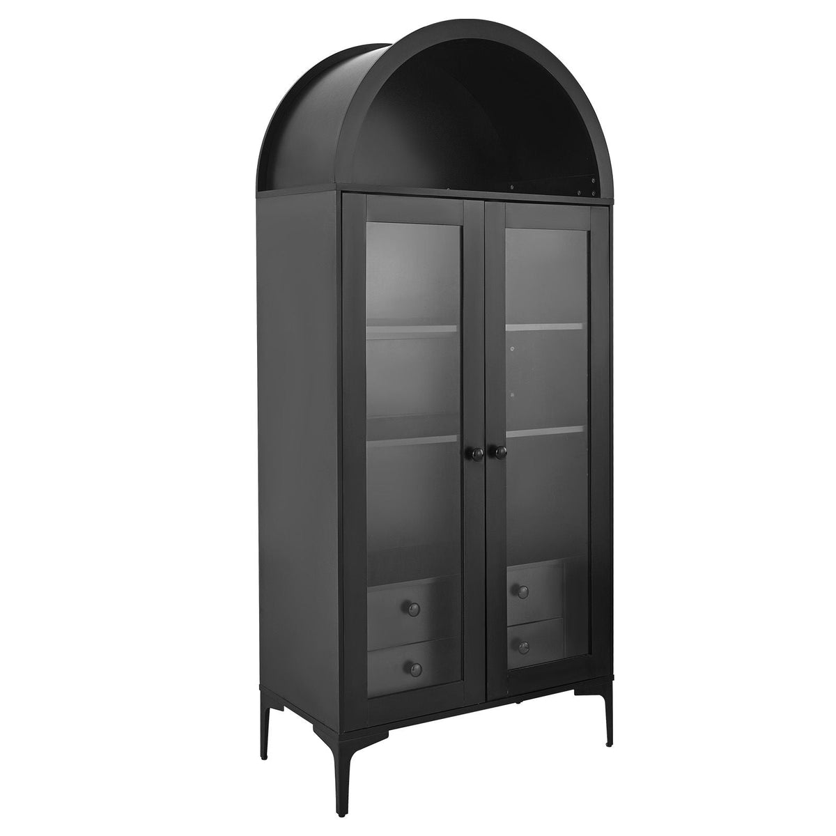 Arched Display Cabinet with Glass Doors, 70 in Tall Curio Cabinet, 4-Tier Display Case with 2 Adjustable Shelves, Bookcase Bookshelf for Collectibles Storage Bedroom Living Room Office