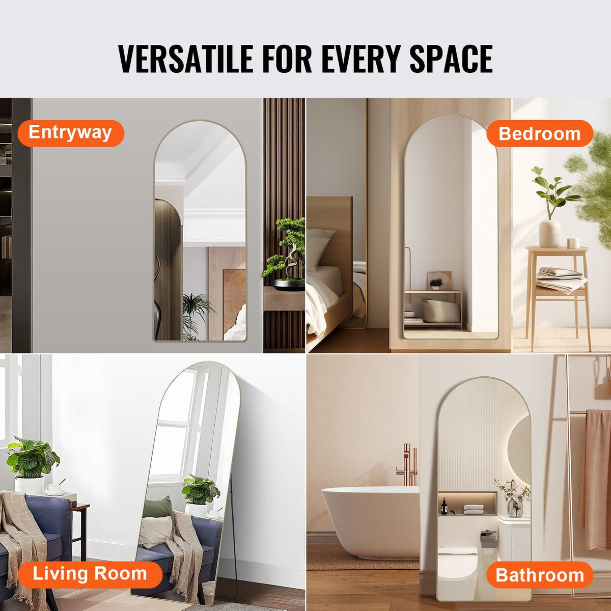 Arched Full Length Mirror, 71'' x 30'', Large Free Standing Leaning Hanging Wall Mounted Floor Mirror with Stand Aluminum Alloy Frame, Full Body Dressing Mirror for Living Room Bedroom, Black