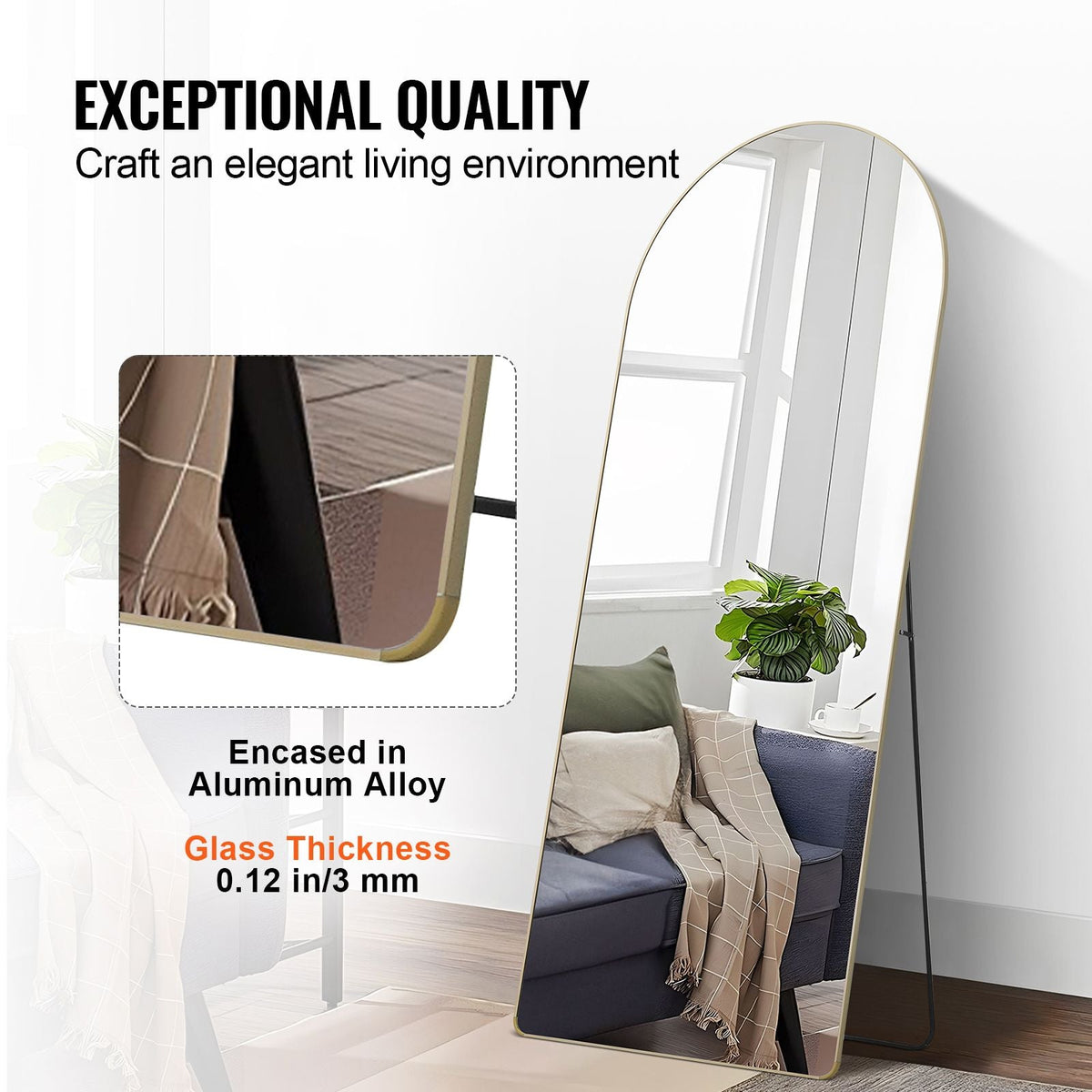 Arched Full Length Mirror, 71'' x 30'', Large Free Standing Leaning Hanging Wall Mounted Floor Mirror with Stand Aluminum Alloy Frame, Full Body Dressing Mirror for Living Room Bedroom, Black