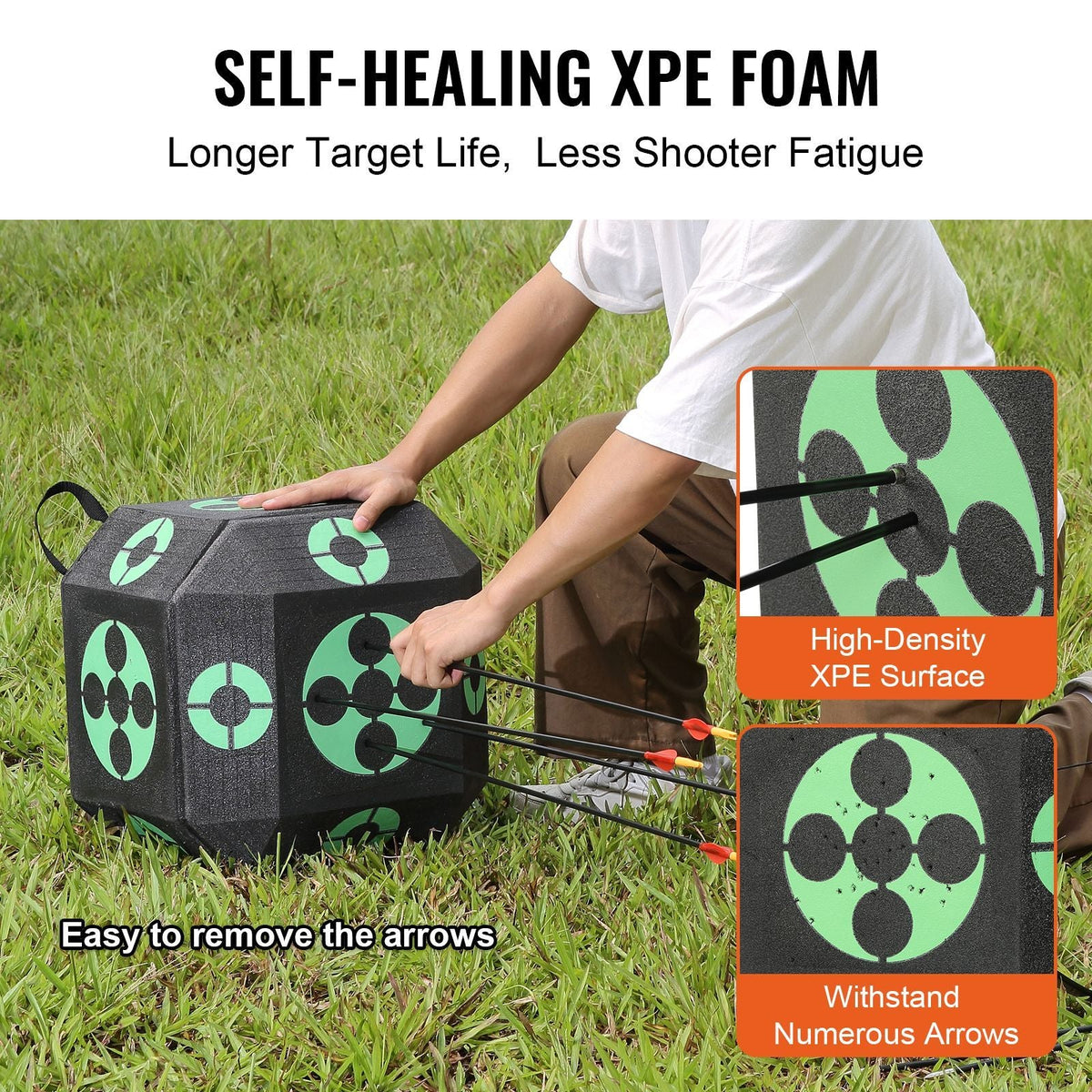 Archery Target, 15"x15" All-side Shotting Archery Arrow Target, Outdoor Portable Archery Target with Carry Handle, Easy Arrow Removal, Great Visibility, Lightweight, Easy to Transport, Black