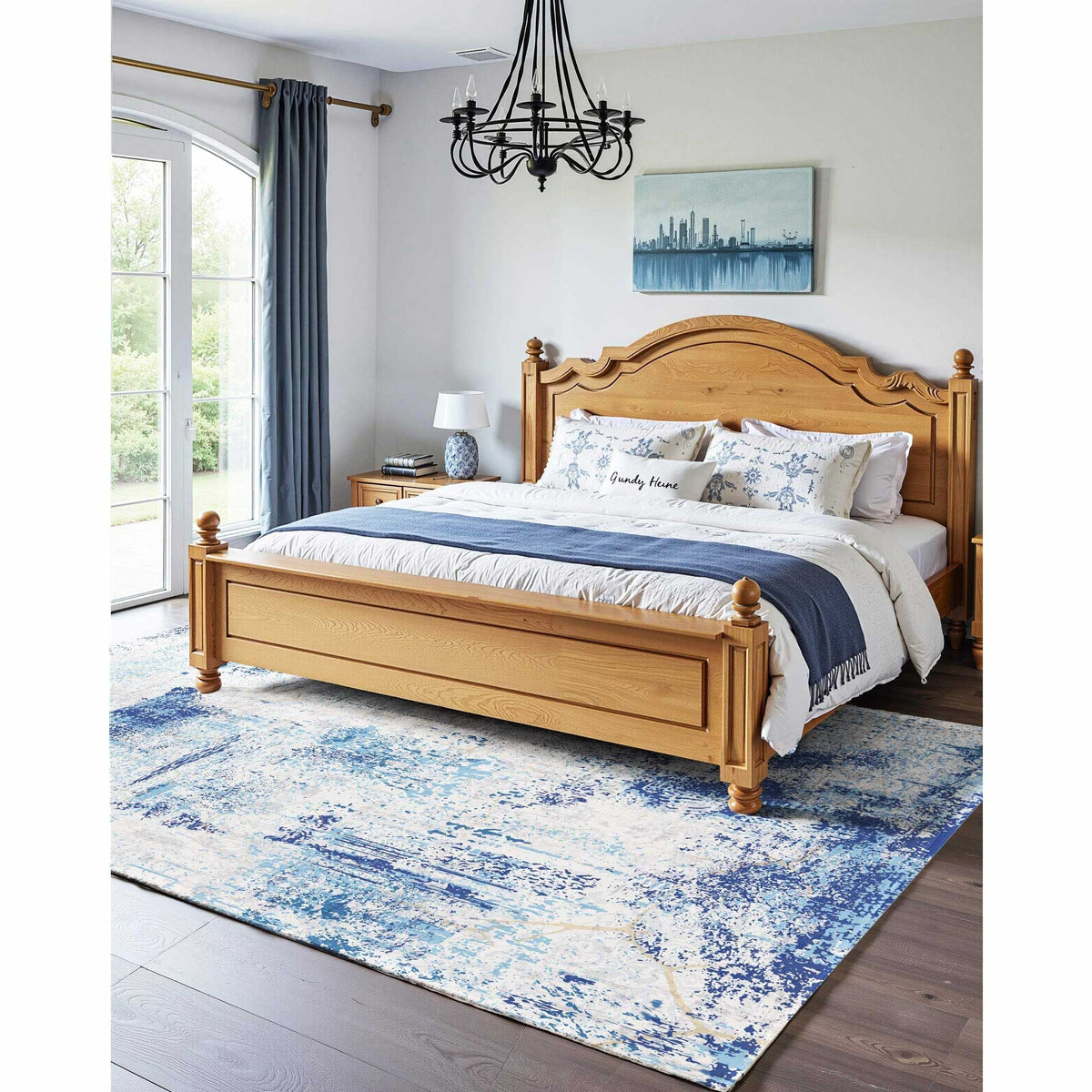 Area Rug, 5 x 7 ft Large Washable Rug, Non-Slip and Tear-Resistant Soft Carpet, Pet & Child Friendly Modern Area Rugs, Indoor Mat for Bedroom, Office, Living Room, Kids Room, Entryway, Blue