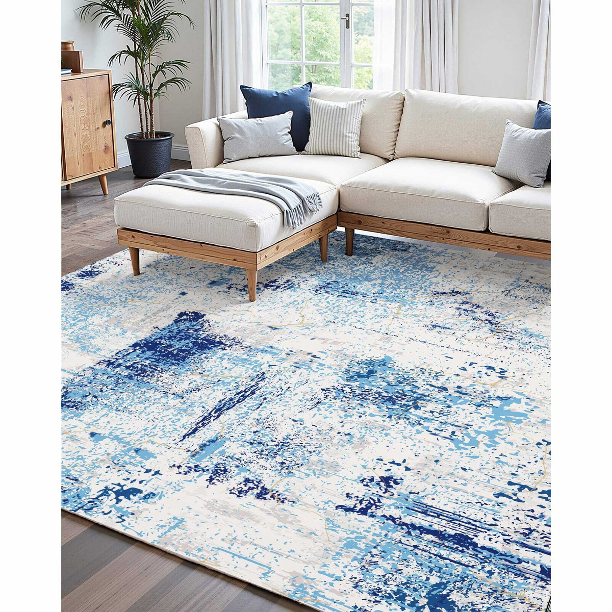 Area Rug, 5 x 7 ft Large Washable Rug, Non-Slip and Tear-Resistant Soft Carpet, Pet & Child Friendly Modern Area Rugs, Indoor Mat for Bedroom, Office, Living Room, Kids Room, Entryway, Blue