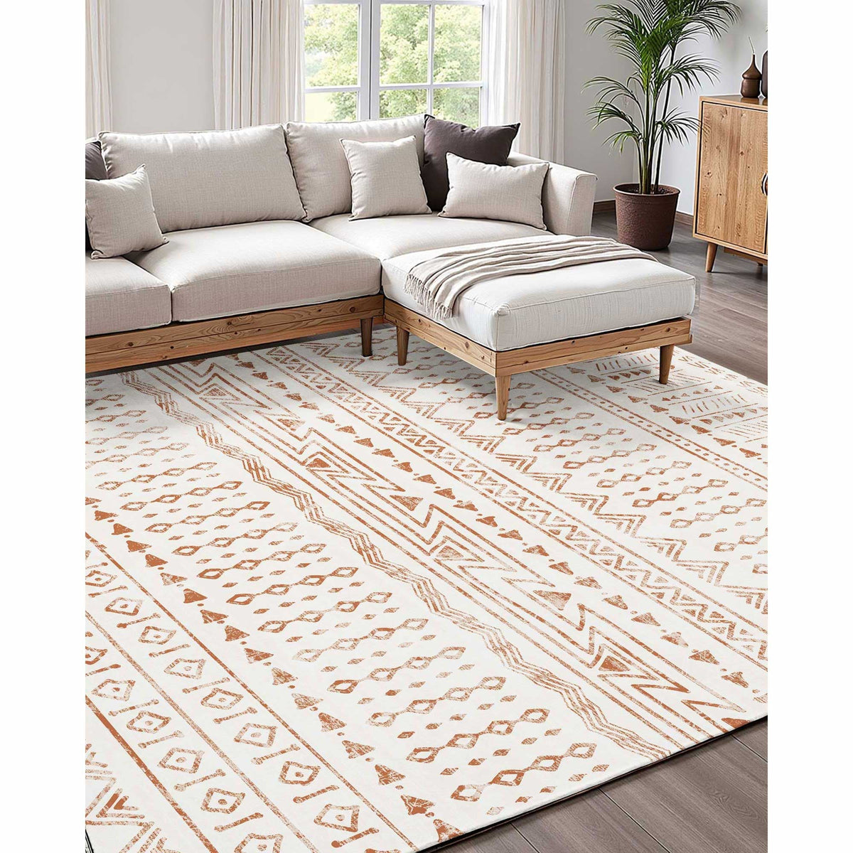 Area Rug, 6 x 9 ft Large Washable Rug, Non-Slip and Tear-Resistant Soft Carpet, Pet & Child Friendly Modern Area Rugs, Indoor Mat for Bedroom, Office, Living Room, Kids Room, Entryway, Beige