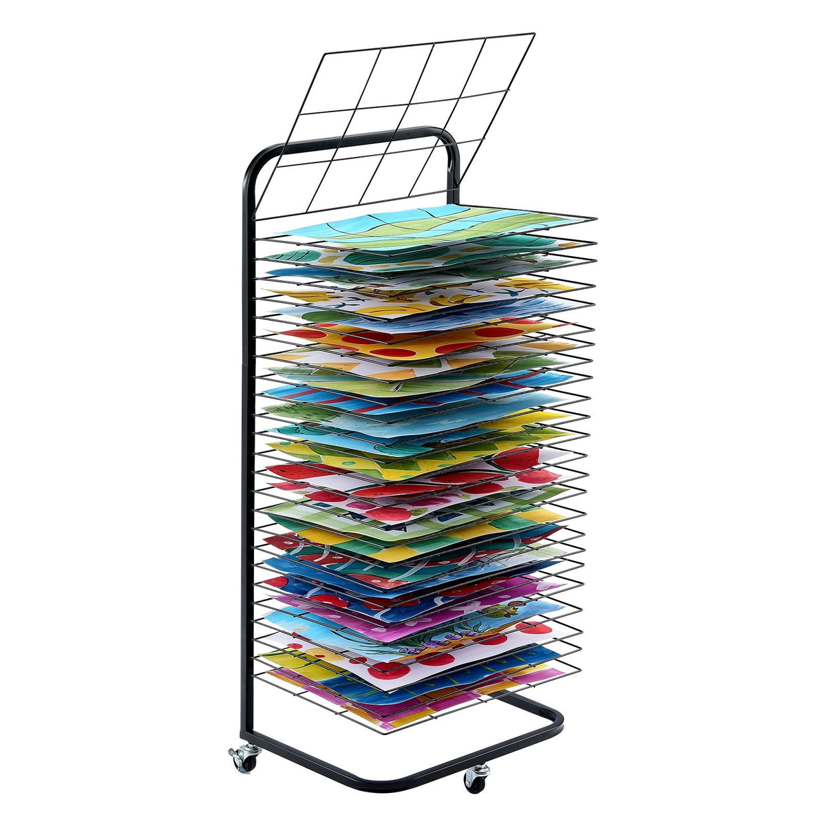 Art Drying Rack, 25 Removable Shelves 17 x 13 x 39.4 inch Paint Drying Rack With Lockable Wheels, Carbon Steel Painting Drying Rack for Artwork in Classroom, Art Studios and Schools, Black