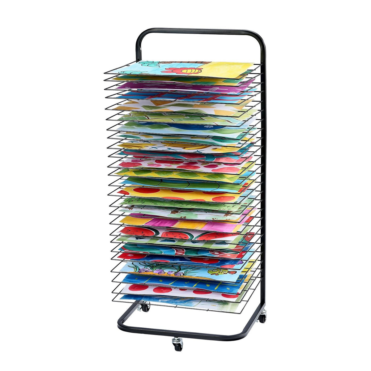 Art Drying Rack, 25 Removable Shelves 17 x 13 x 39.4 inch Paint Drying Rack With Lockable Wheels, Carbon Steel Painting Drying Rack for Artwork in Classroom, Art Studios and Schools, Black