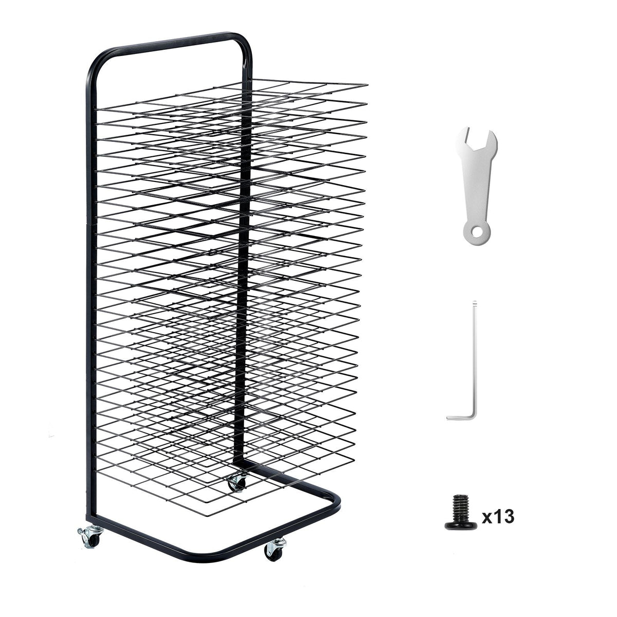 Art Drying Rack, 25 Removable Shelves 17 x 13 x 39.4 inch Paint Drying Rack With Lockable Wheels, Carbon Steel Painting Drying Rack for Artwork in Classroom, Art Studios and Schools, Black