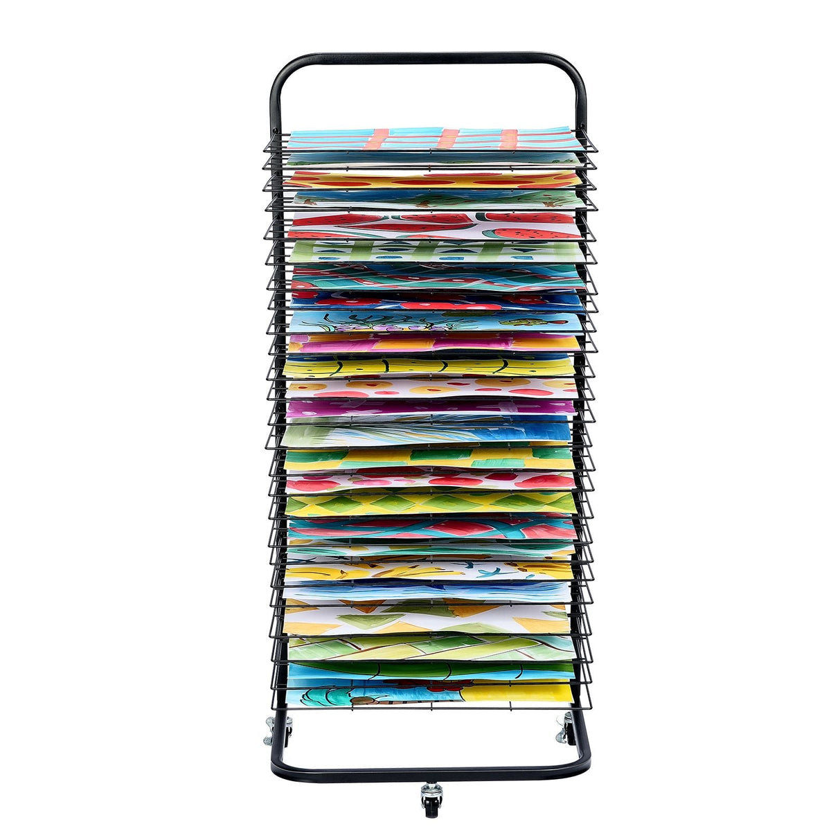 Art Drying Rack, 25 Removable Shelves 17 x 13 x 39.4 inch Paint Drying Rack With Lockable Wheels, Carbon Steel Painting Drying Rack for Artwork in Classroom, Art Studios and Schools, Black