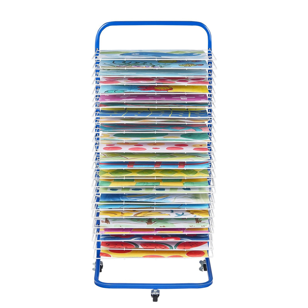 Art Drying Rack, 25 Removable Shelves 17 x 13 x 39.4 inch Paint Drying Rack With Lockable Wheels, Carbon Steel Painting Drying Rack for Artwork in Classroom, Art Studios and Schools, Blue+White