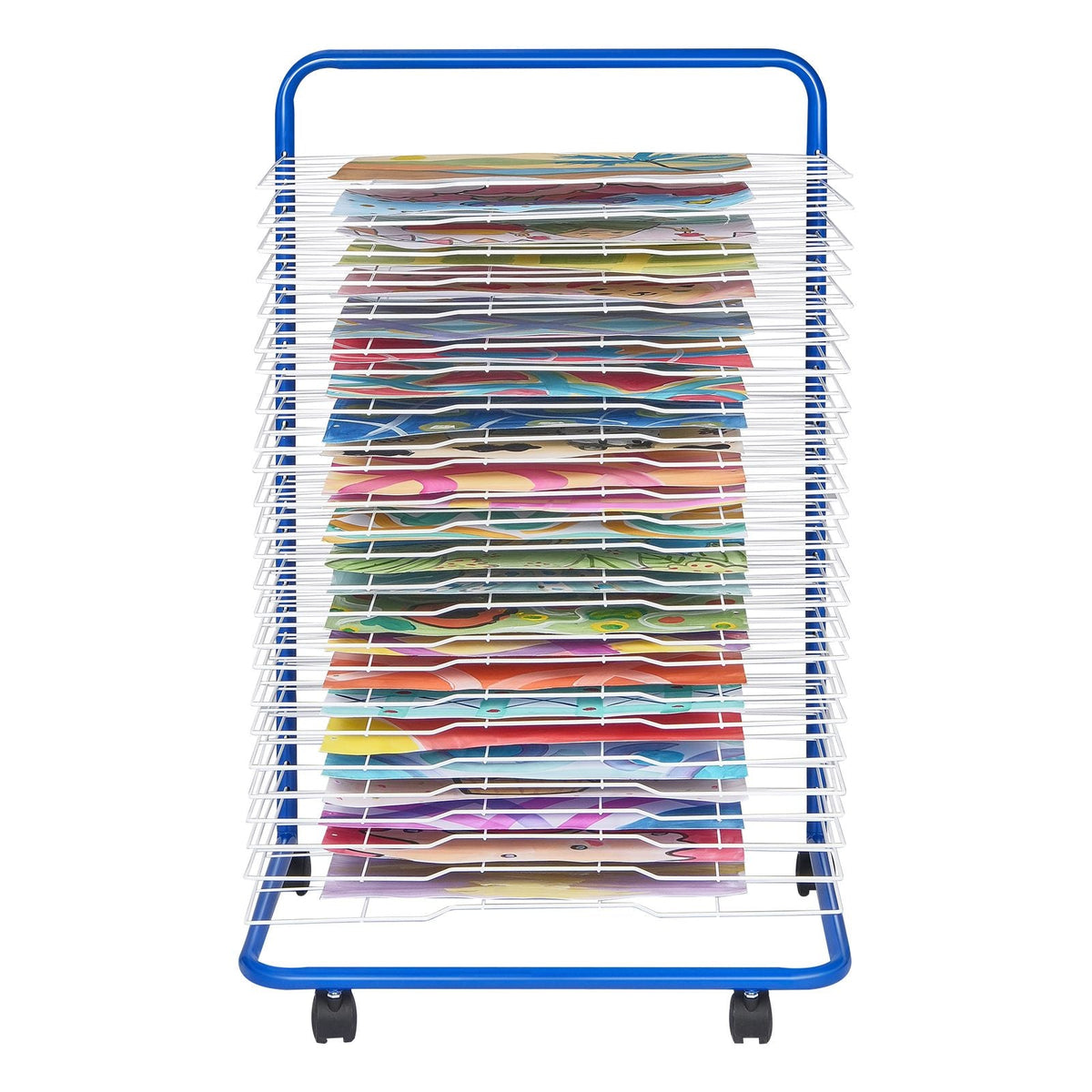 Art Drying Rack, 25 Removable Shelves 23.75 x 17.5 x 38 inch Paint Drying Rack With Lockable Wheels, Carbon Steel Painting Drying Rack for Artwork in Classroom, Art Studios, Schools, Blue+White