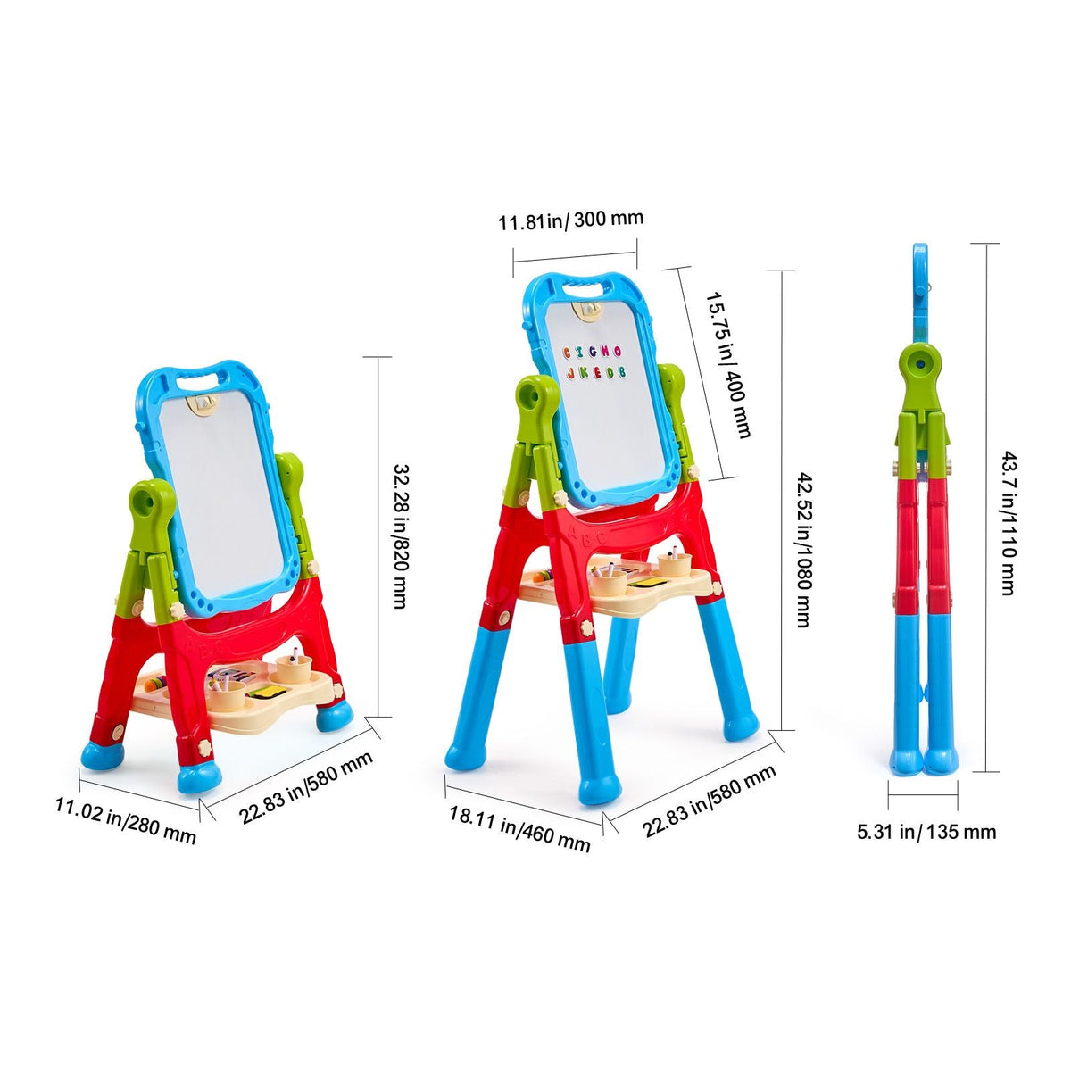 Art Easel for Kids, 2-in-1 Double-Sided Kid's Art Easel with Magnetic Whiteboard & Chalkboard, Adjustable Standing Rotatable Removable Drawing Board with Painting Accessories for Boys and Girls