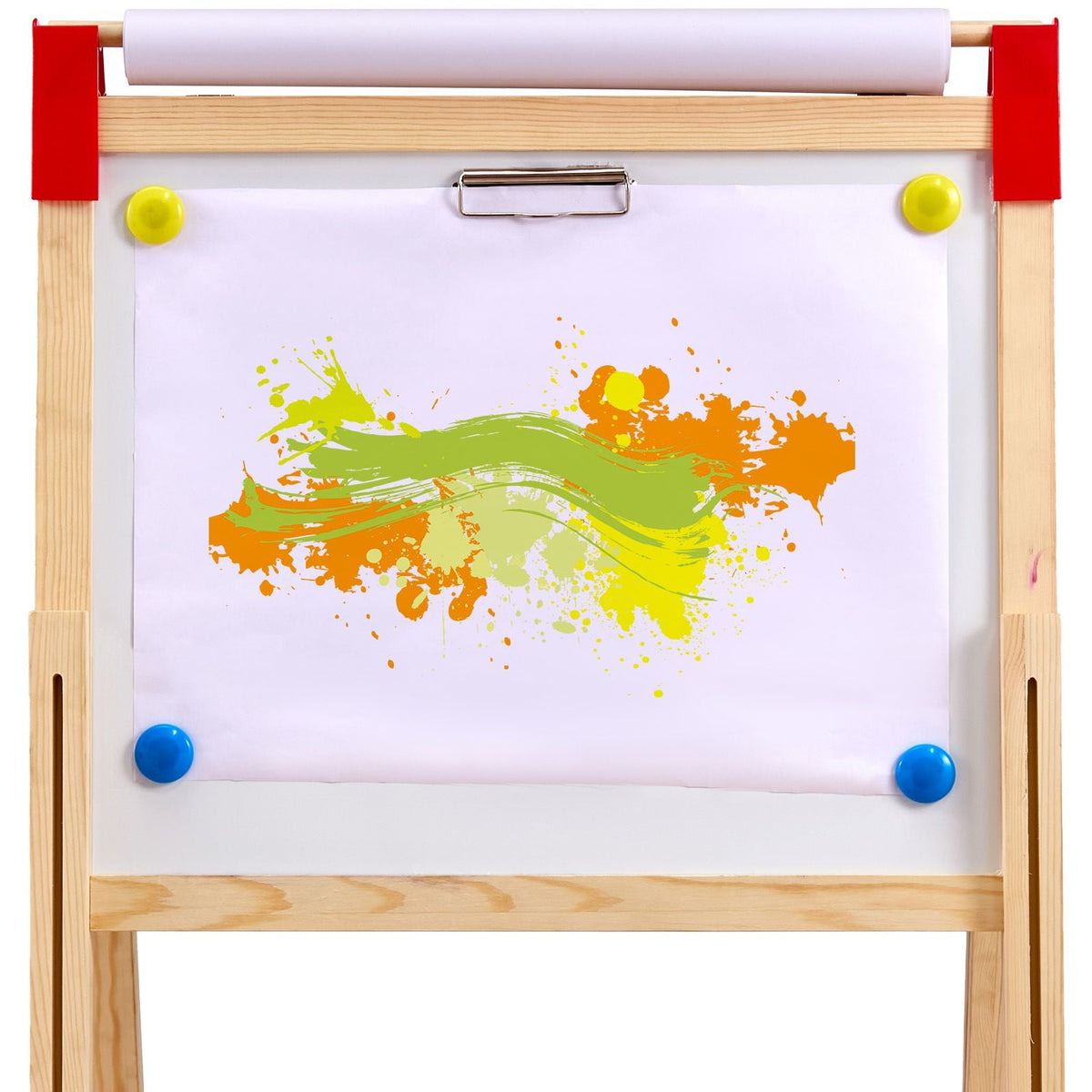 Art Easel for Kids, 3-in-1 Wooden Double-Sided Kid's Art Easel with Magnetic Whiteboard, Chalkboard & Paper Roll, Adjustable Standing Drawing Board with Painting Accessories for Boys and Girls