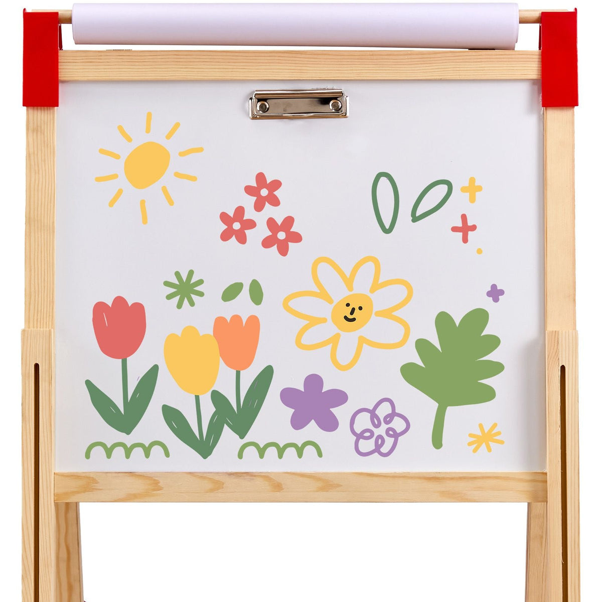 Art Easel for Kids, 3-in-1 Wooden Double-Sided Kid's Art Easel with Magnetic Whiteboard, Chalkboard & Paper Roll, Adjustable Standing Drawing Board with Painting Accessories for Boys and Girls