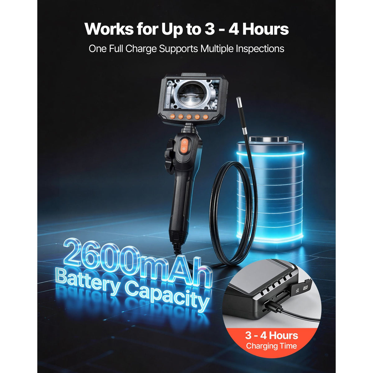 Articulating Borescope Camera with Light, Two-Way Articulated Endoscope, 0.24" Slim Lens, 4.3" IPS Screen, 8X Zoom, IP67 Waterproof Inspection Camera for Auto, Mechanical Equipment (4.9FT Cable)