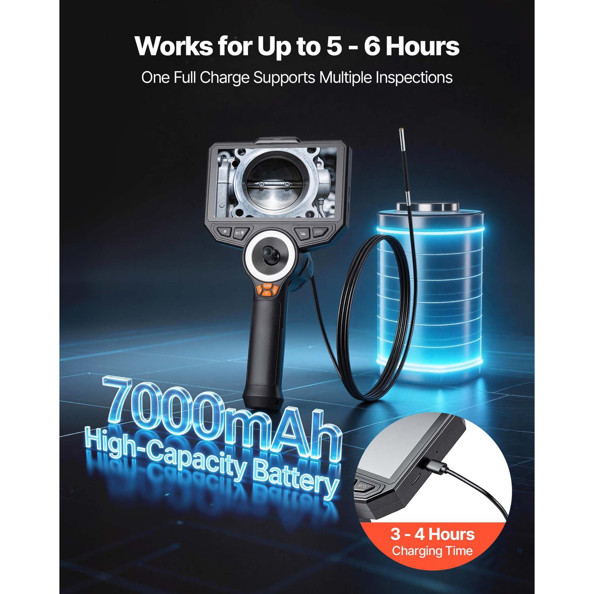 Articulating Borescope with 0.15" Ultra Slim Lens, 4-Way 360° Articulated Endoscope Camera with Light, 6" HD IPS Screen, 8X Zoom, 7000mAh Inspection Camera for Auto & Tight Mechanical Spaces