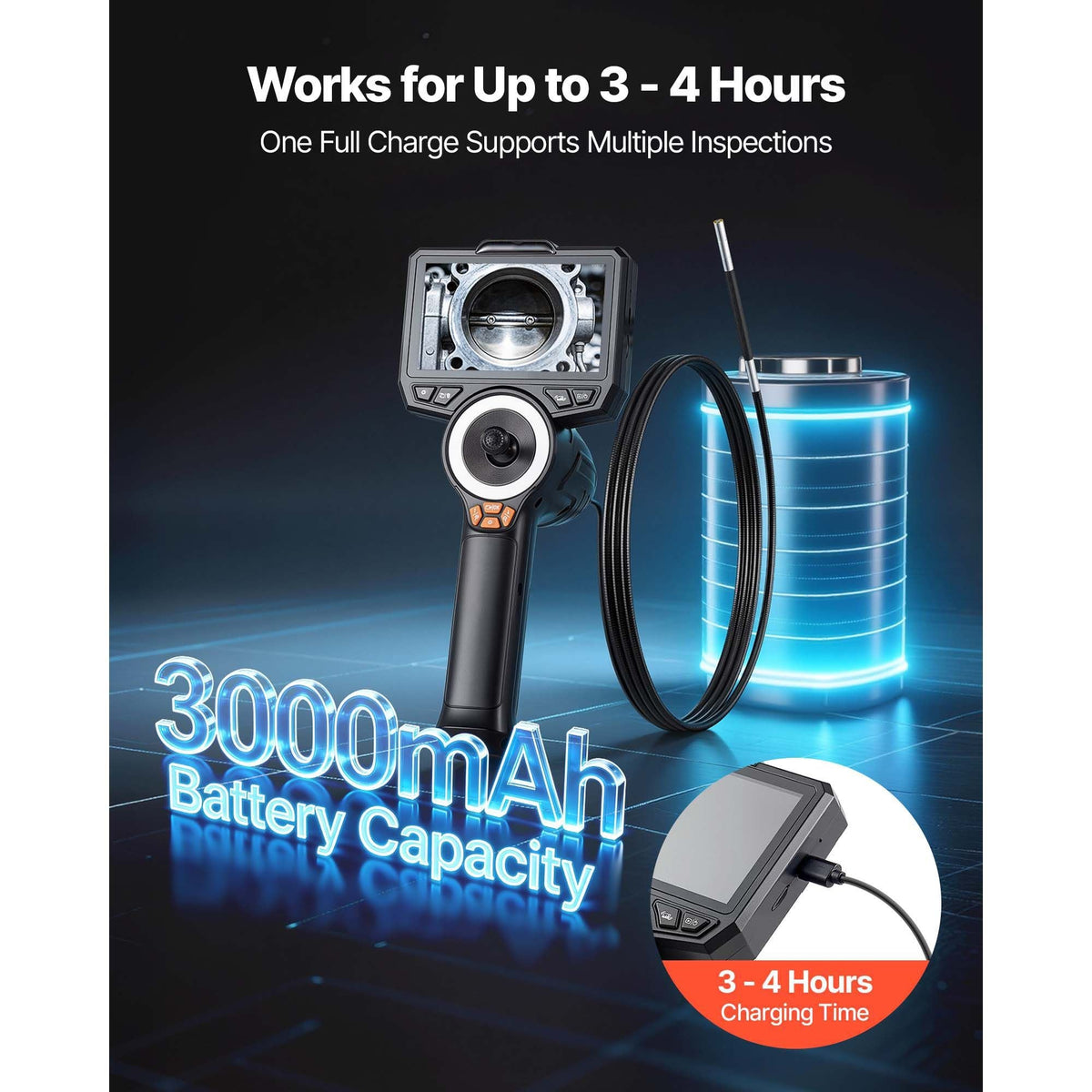 Articulating Borescope with 3.9mm Ultra Slim Lens, 4-Way 360° Articulated Endoscope with Light, 4.5" HD IPS Screen, 8X Zoom Inspection Camera for Auto, Tight Mechanical Equipment (4.9FT Cable)