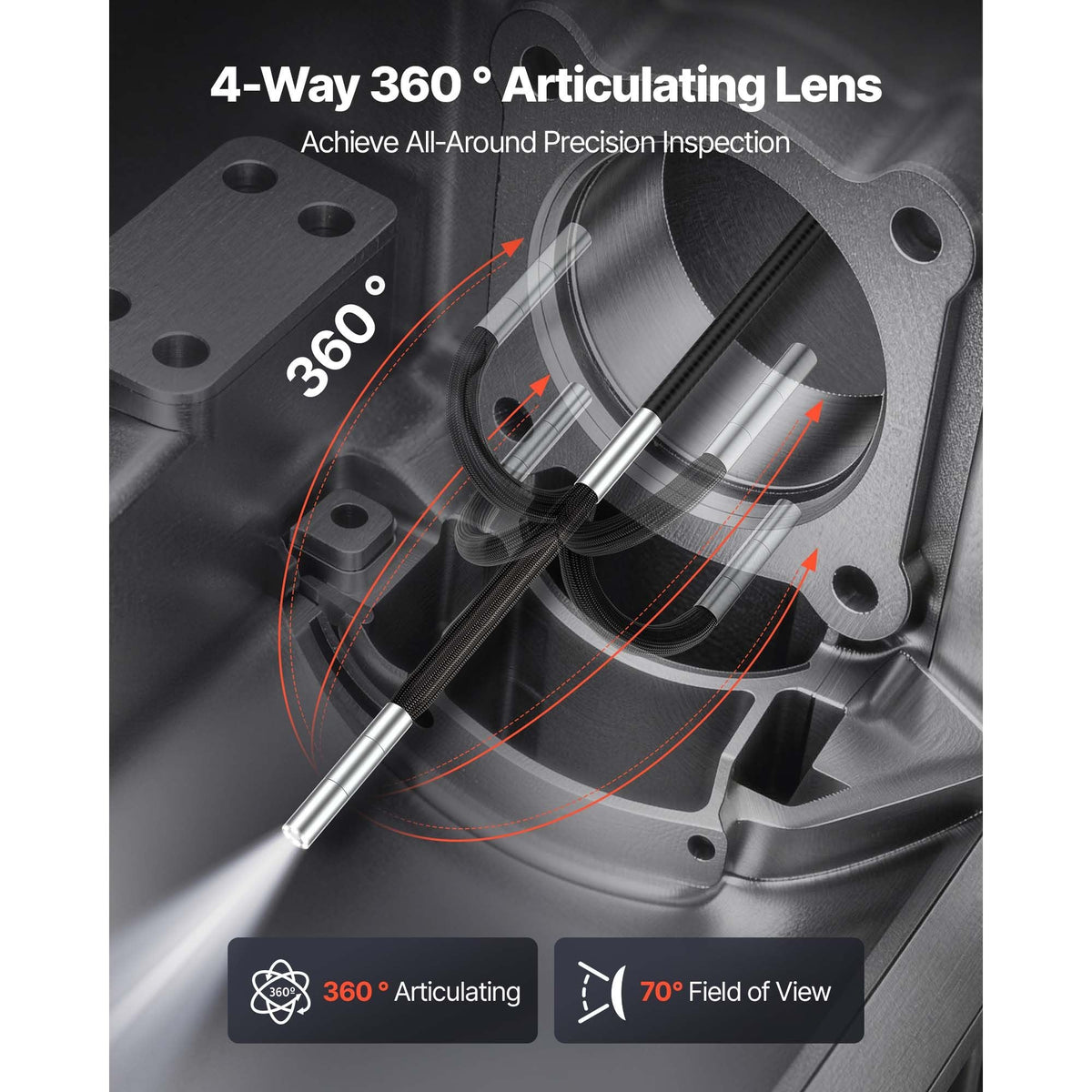 Articulating Borescope with 3.9mm Ultra Slim Lens, 4-Way 360° Articulated Endoscope with Light, 4.5" HD IPS Screen, 8X Zoom Inspection Camera for Auto, Tight Mechanical Equipment (4.9FT Cable)