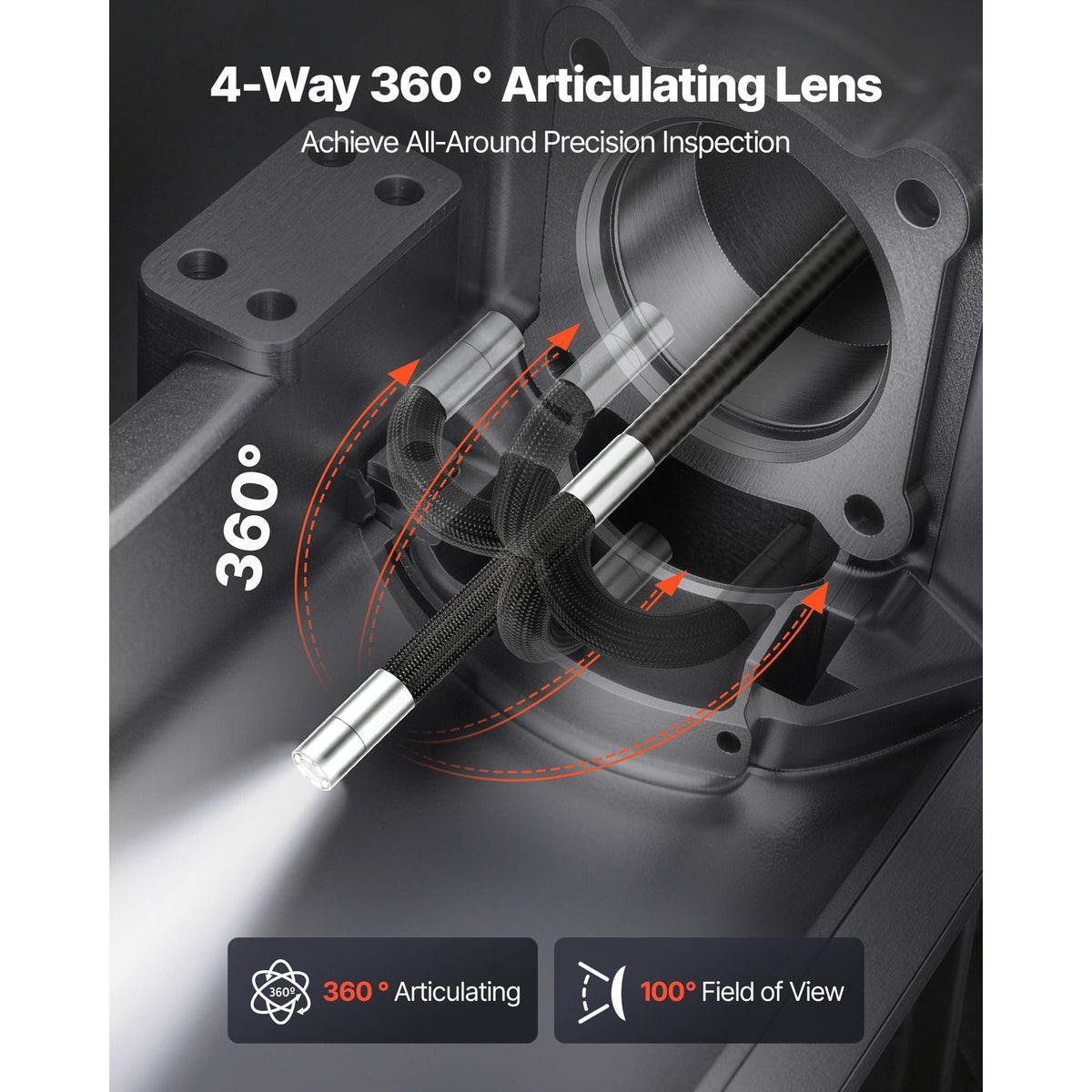Articulating Endoscope with Light, 4-Way 360° Articulated Borescope Camera, 0.24" Slim Lens 1920 x 1080, 6" HD IPS Screen, 7000mAh Battery, IP67 Waterproof for Automotive & Mechanical Inspection