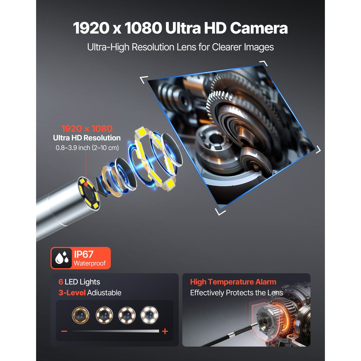 Articulating Endoscope with Light, 4-Way 360° Articulated Borescope Camera, 0.24" Slim Lens 1920 x 1080, 6" HD IPS Screen, 7000mAh Battery, IP67 Waterproof for Automotive & Mechanical Inspection