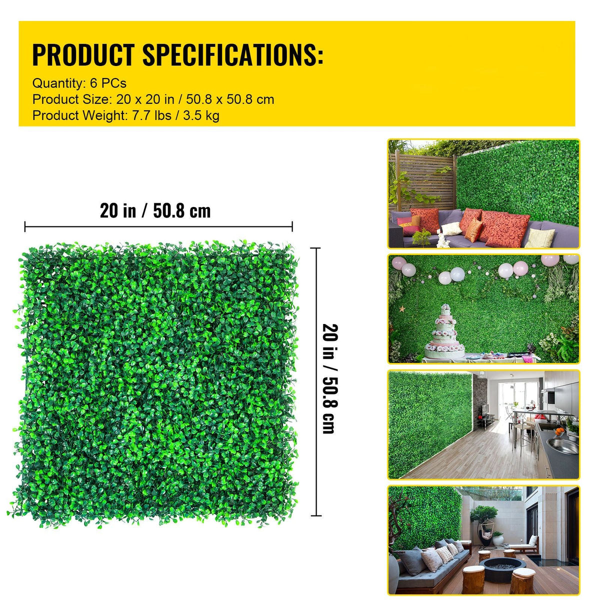 Artificial Boxwood Panels, 6 PCS 20\"x20\" Boxwood Hedge Wall Panels, PE Artificial Grass Backdrop Wall 1.6\", Privacy Hedge Screen for Decoration of Outdoor, Indoor, Garden, Fence, and Backyard