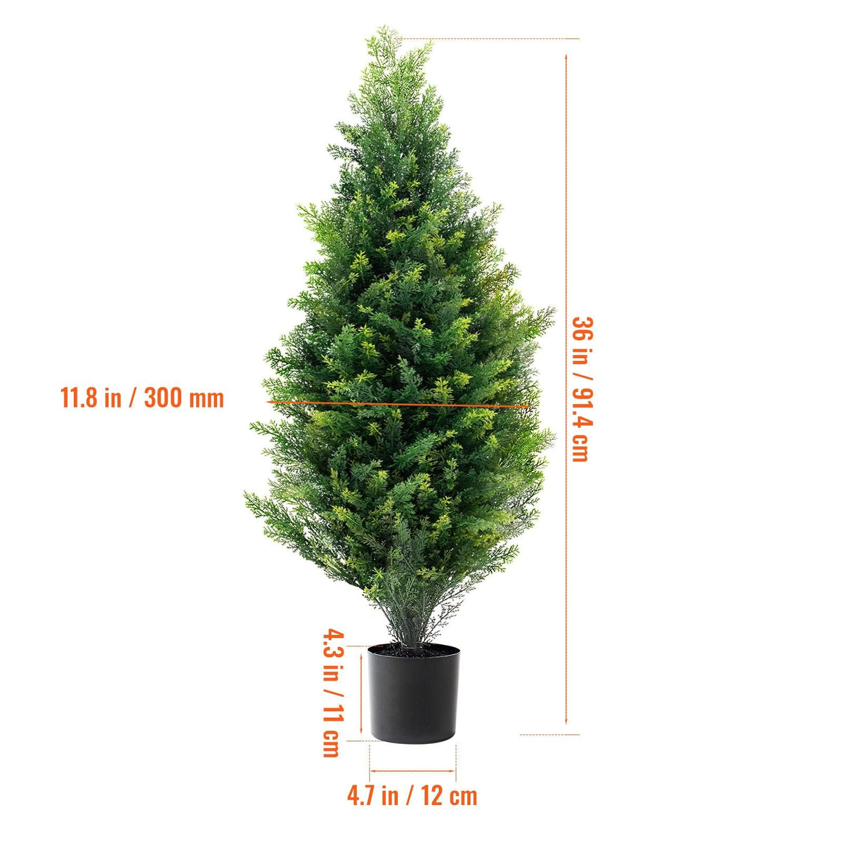 Artificial Cedar Topiary Tree, 36 inch Tall (2 Pieces), with Extra Leaves & Pot Faux Evergreen Fake Pine Cypress Trees Plant, UV Rated Artificial Greenery Set for Home Decor Indoor/Outdoor
