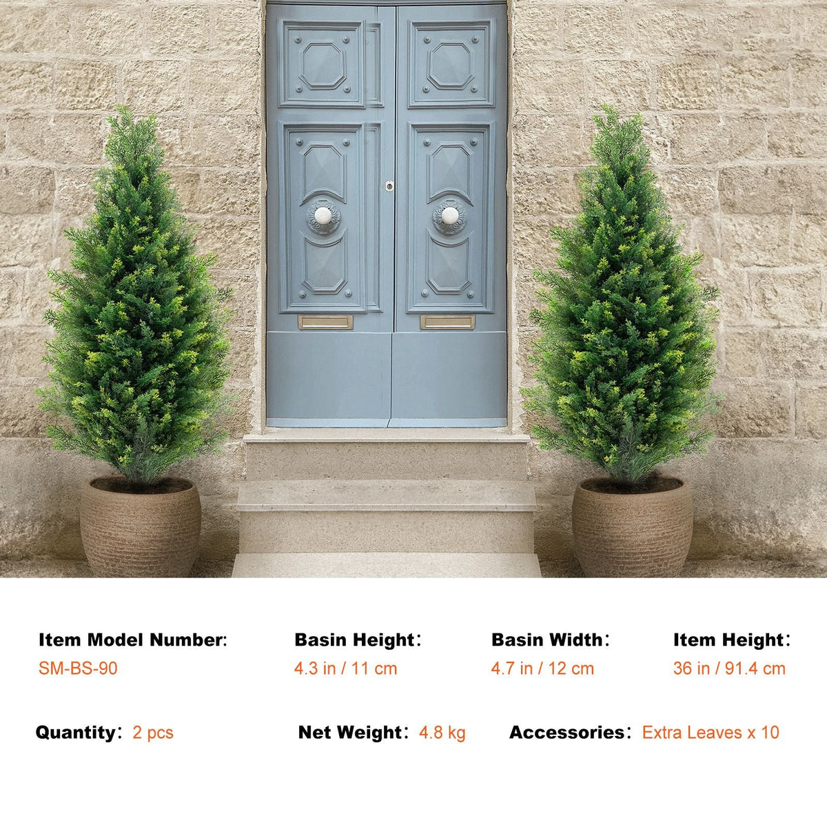 Artificial Cedar Topiary Tree, 36 inch Tall (2 Pieces), with Extra Leaves & Pot Faux Evergreen Fake Pine Cypress Trees Plant, UV Rated Artificial Greenery Set for Home Decor Indoor/Outdoor