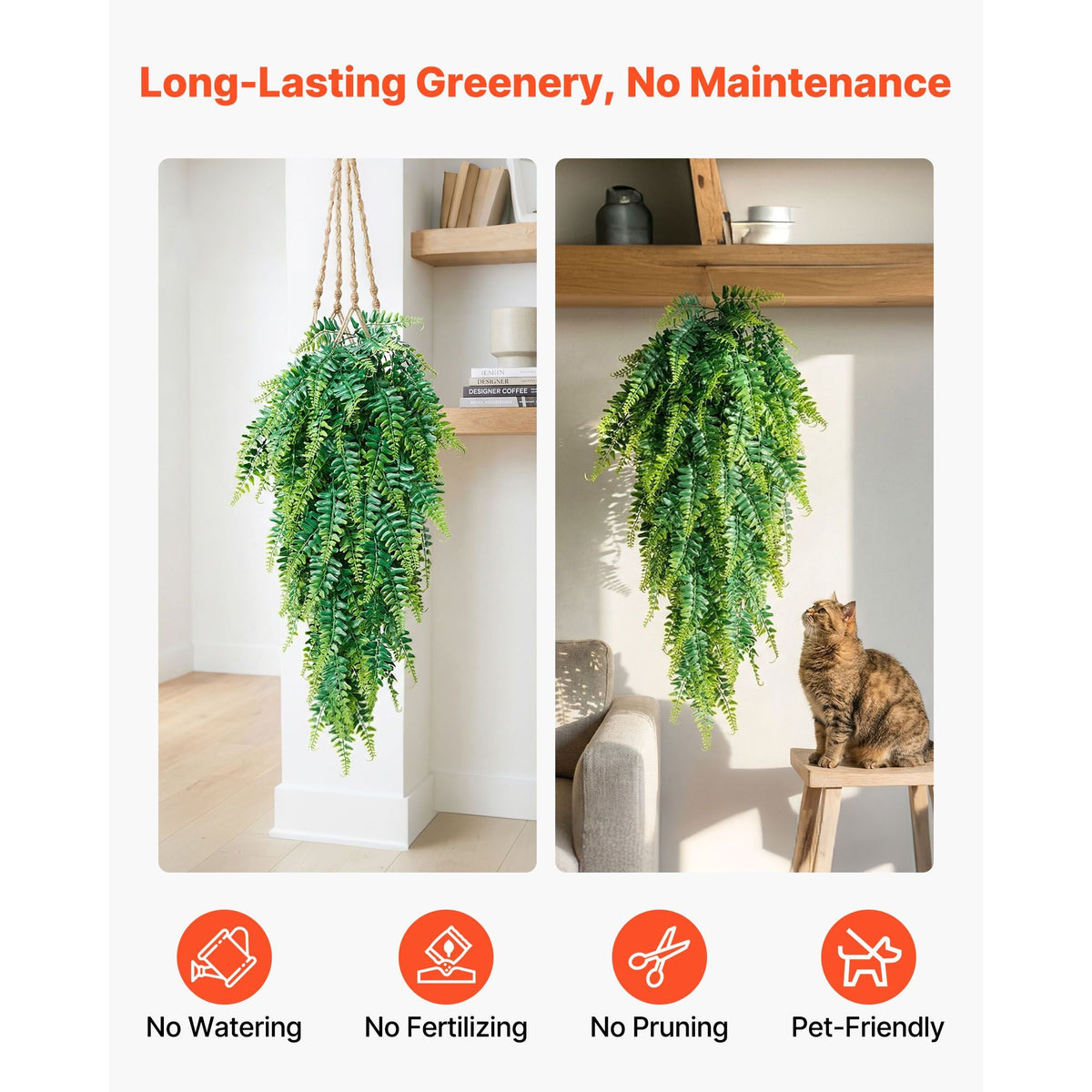 Artificial Ferns, 12 Pcs Fake Hanging Boston Fern Bush Plant with 32 Inch Hanging Length, Plastic Faux Greenery for Indoor/Outdoor Decor, For Wall, Wedding Party, Home, Porch Garden, No Basket