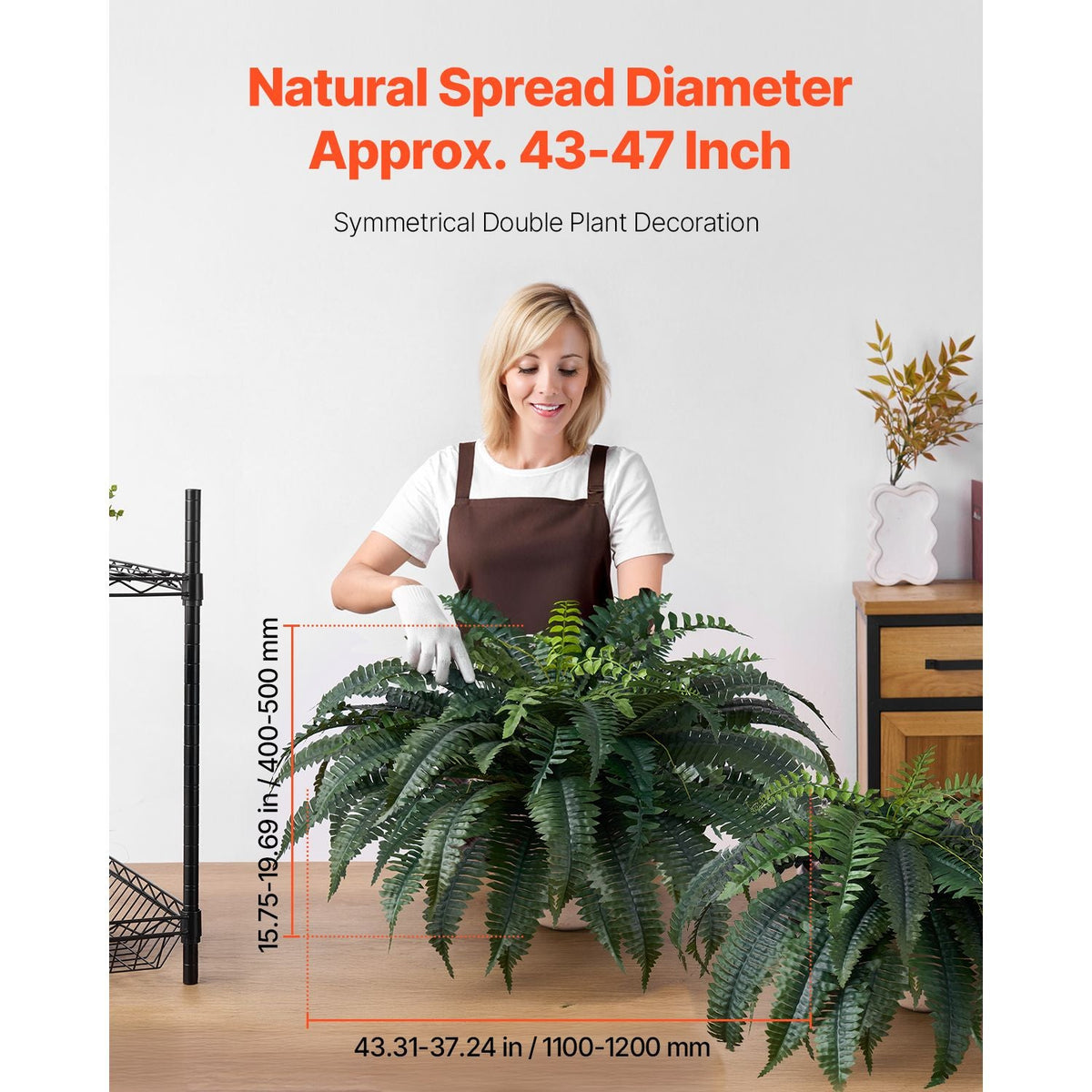 Artificial Ferns 2 Pcs, Natural Spread Diameter 43-47 Inch, Large Hanging Artificial Boston Ferns, Fake Plant Wall Decor with 50 Branches, Faux Fern for Home and Office (Flowerpot Unincluded)