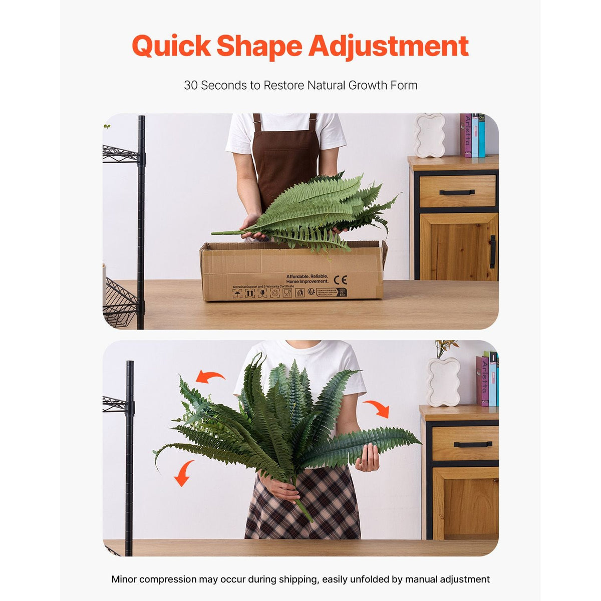 Artificial Ferns 2 Pcs, Natural Spread Diameter 43-47 Inch, Large Hanging Artificial Boston Ferns, Fake Plant Wall Decor with 50 Branches, Faux Fern for Home and Office (Flowerpot Unincluded)